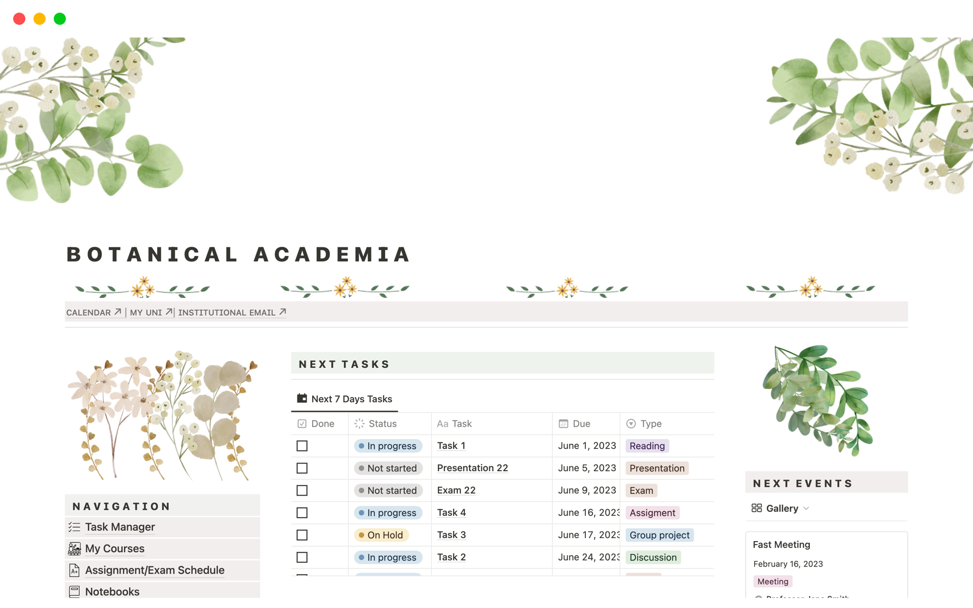 A template preview for BOTANICAL ACADEMIA