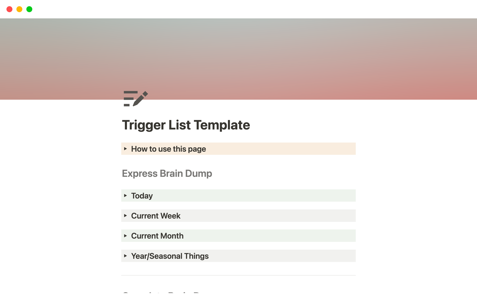 Trigger List Notion Template