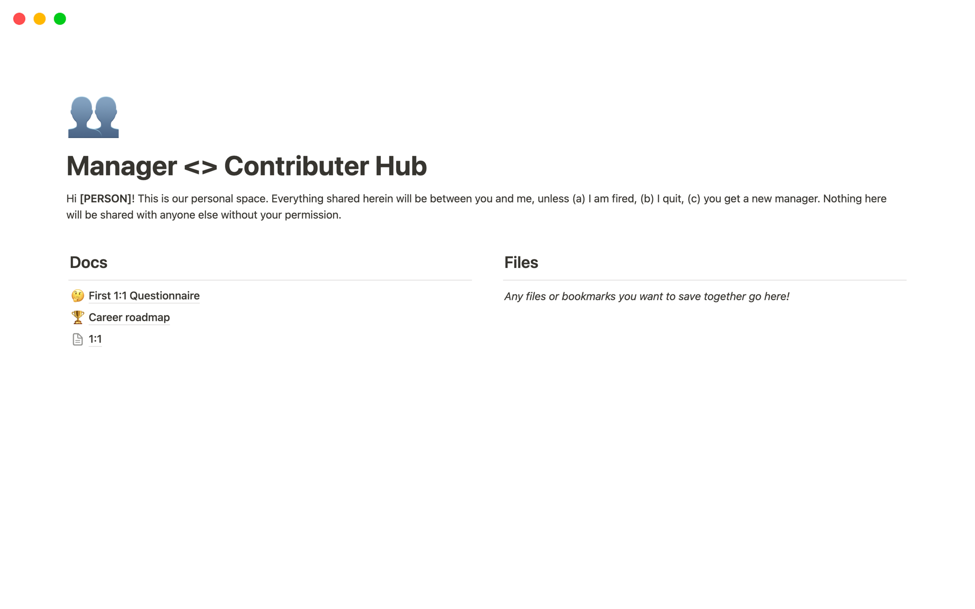 A template preview for Manager <> Contributer Hub