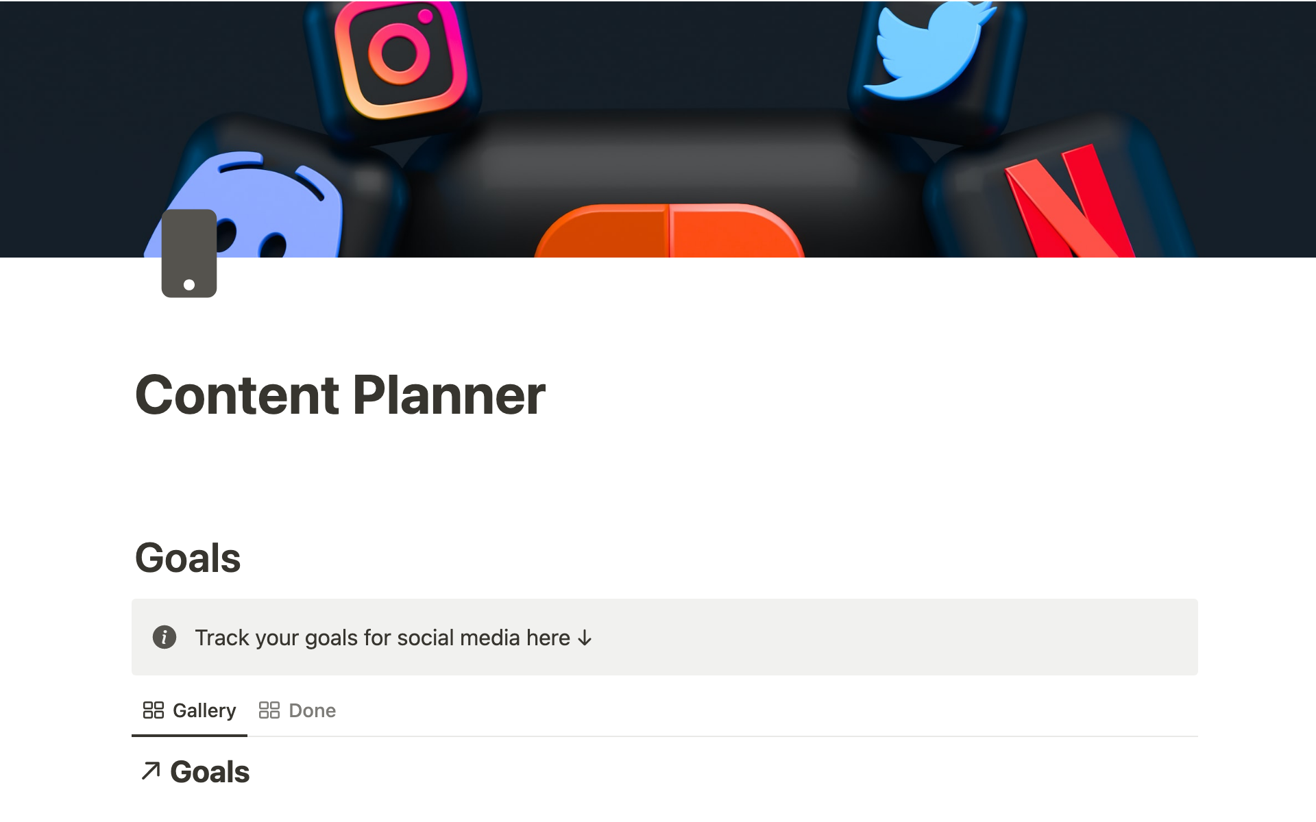 A template preview for Notion Content Planner