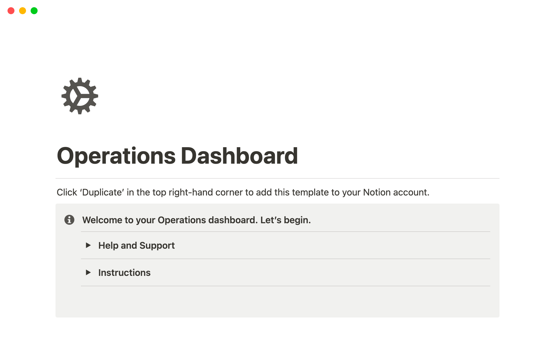 A template preview for Business Operations Dashboard