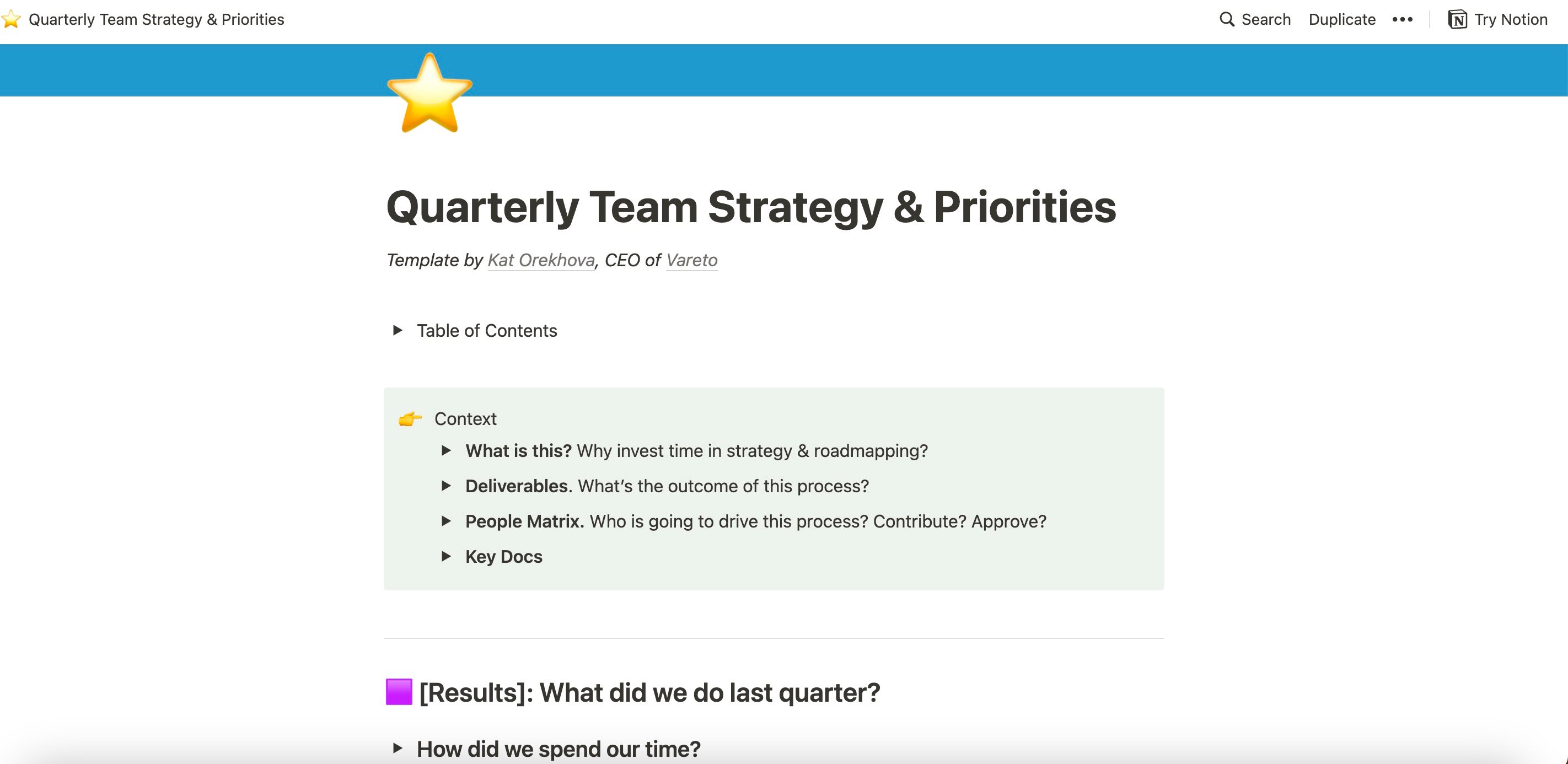 quarterly team strategy and priorities template