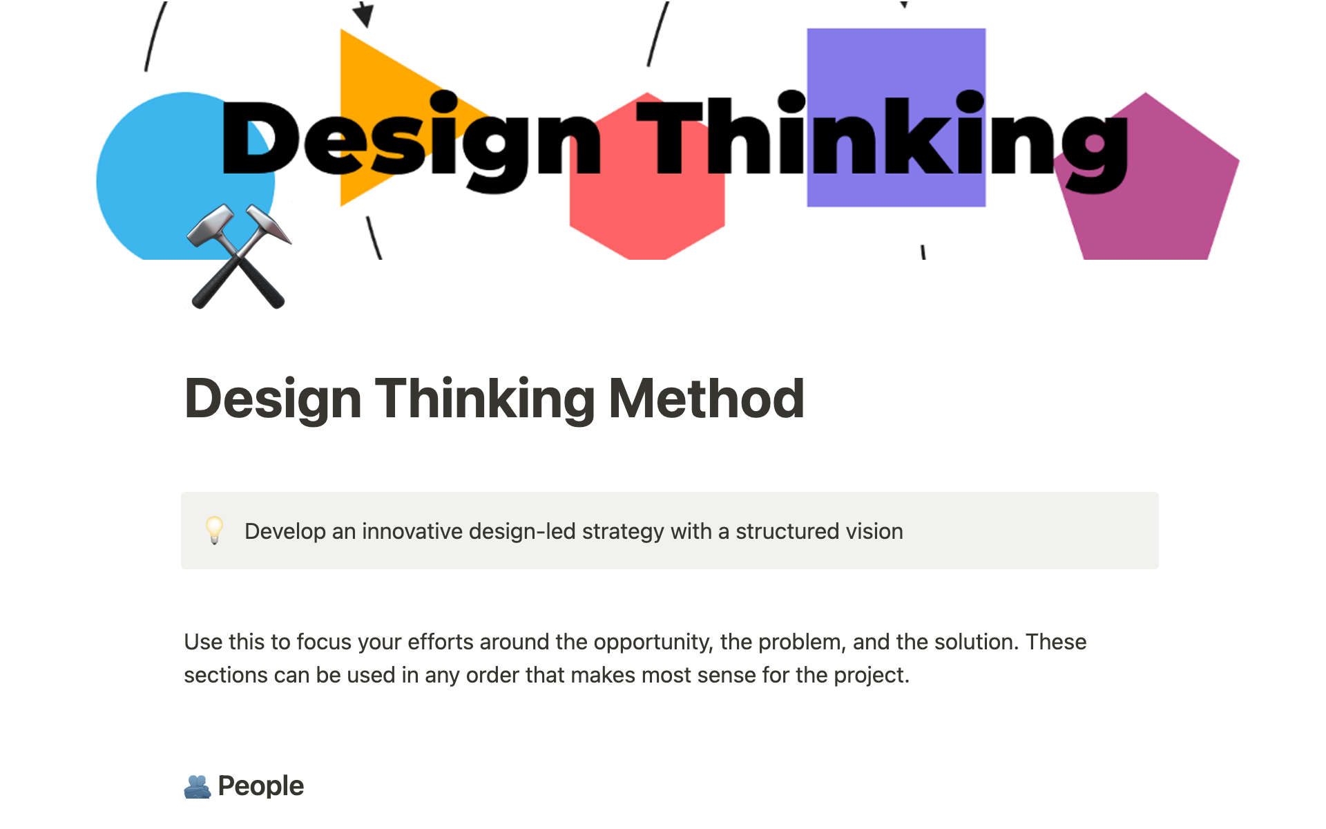 Eine Vorlagenvorschau für Design Thinking Method