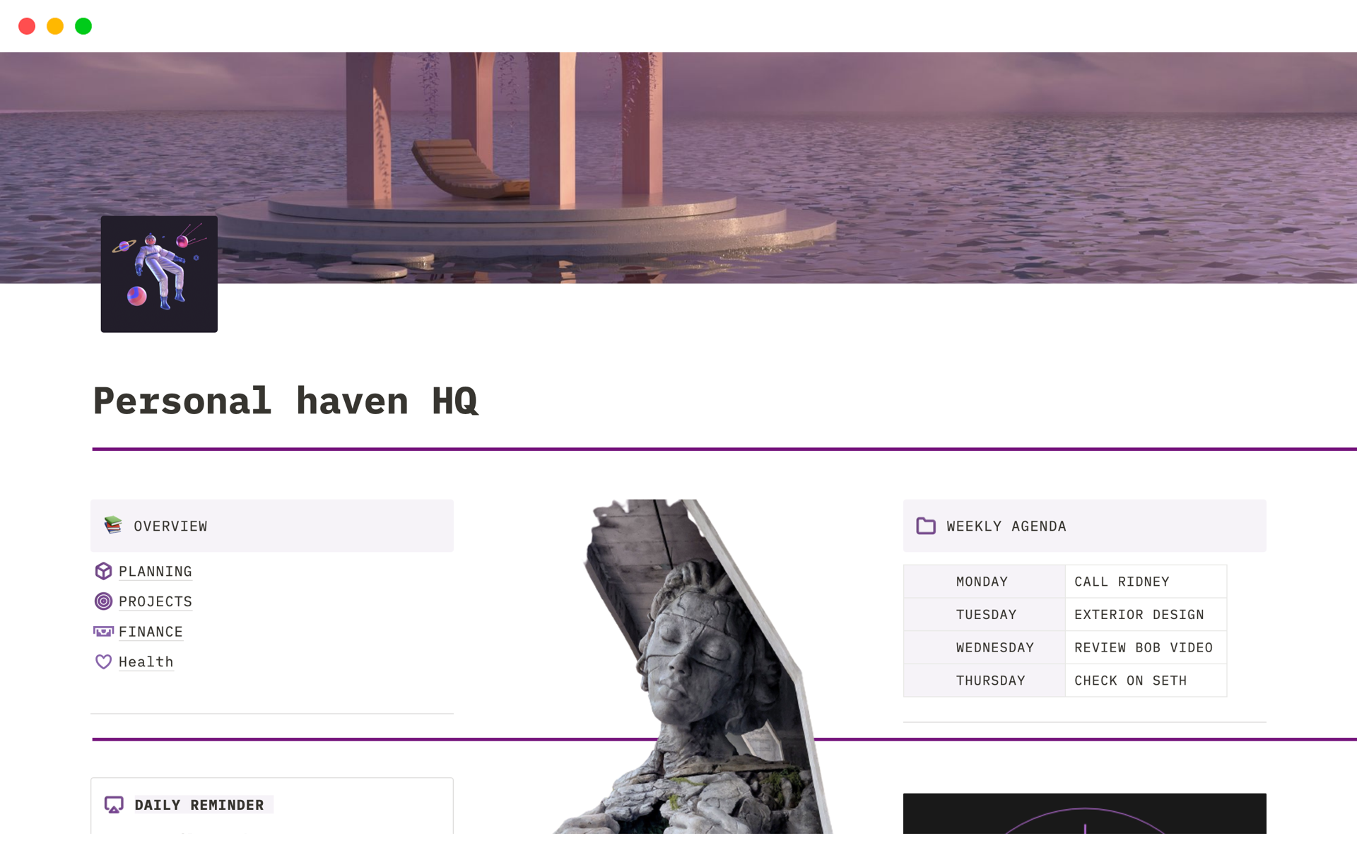 A template preview for Notion Haven HQ