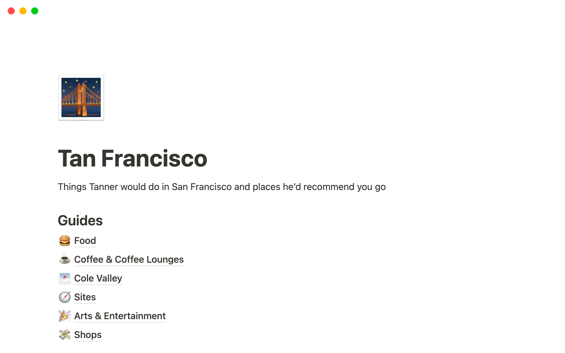 A template preview for Tan Francisco — Tanner's Guide To San Francisco