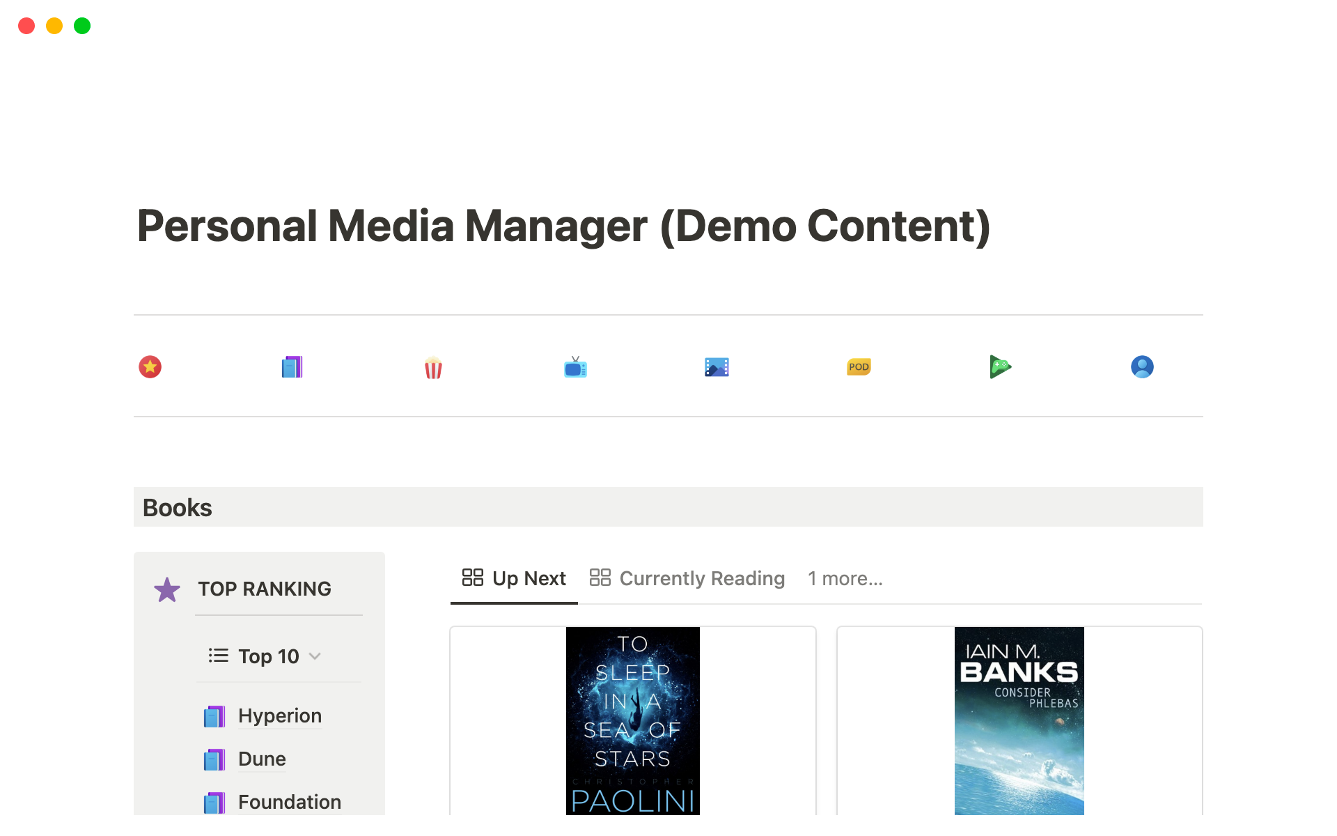 A template preview for Personal Media Manager
