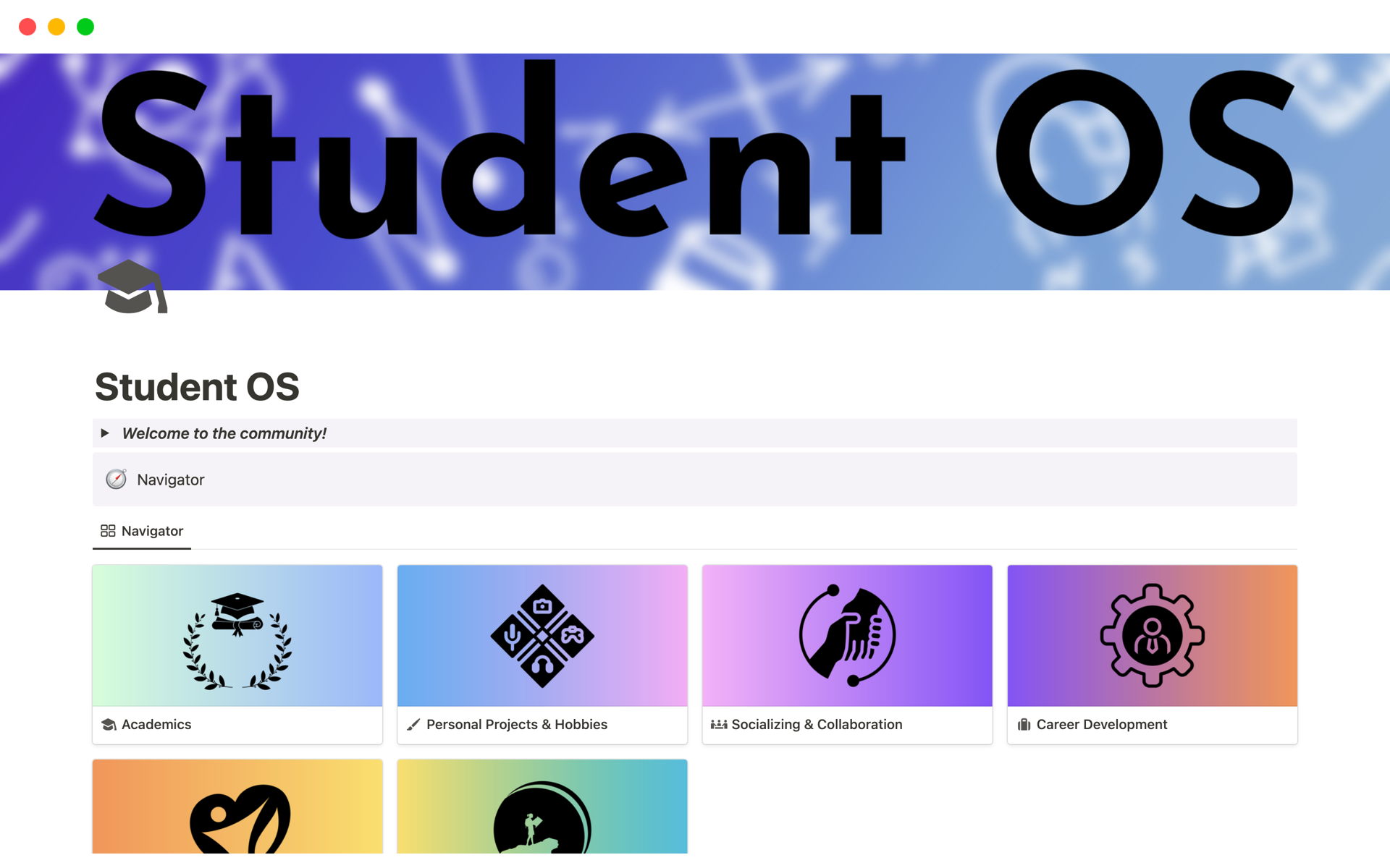 A template preview for Student OS 