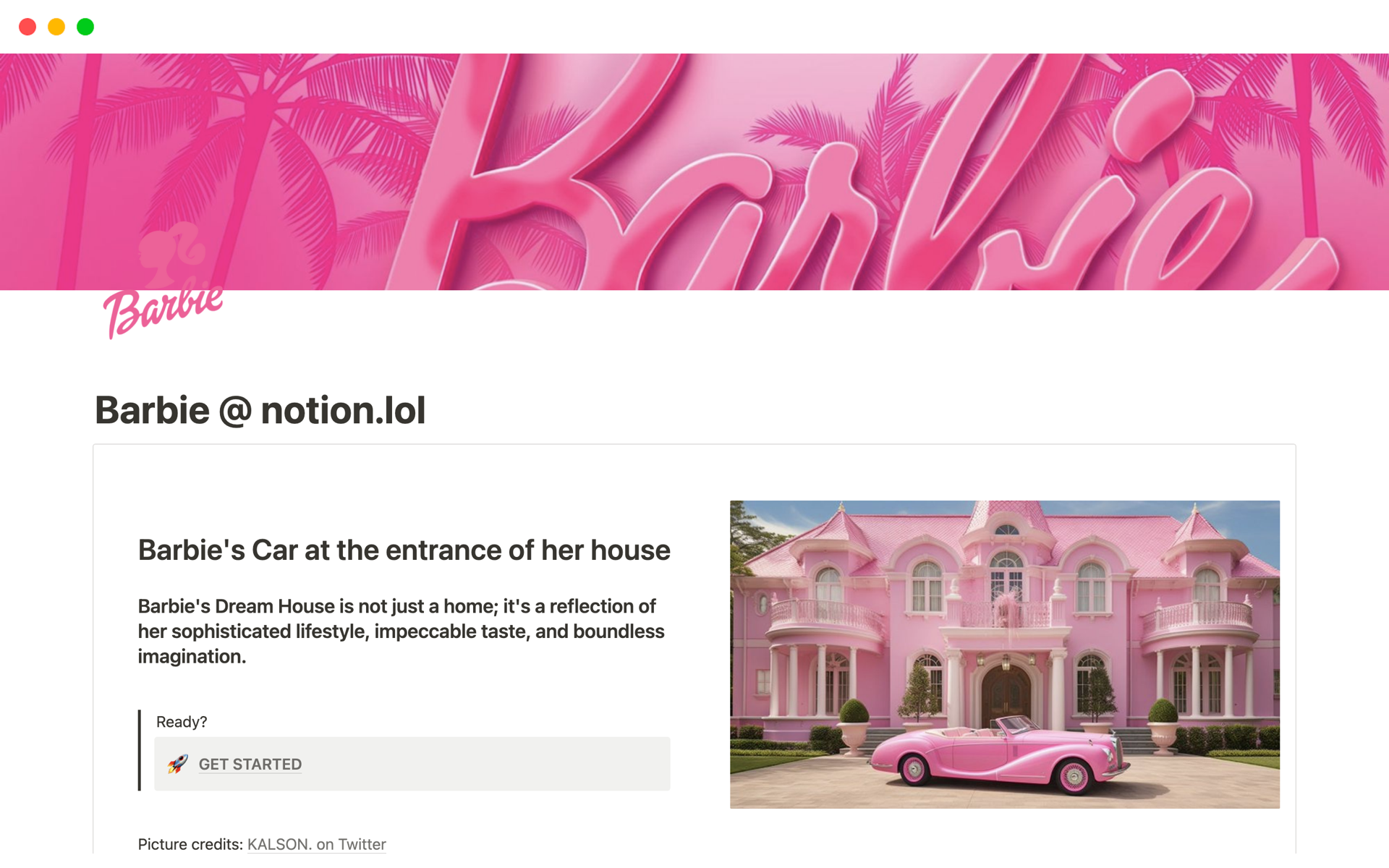 A template preview for Barbie @ notion.lol 