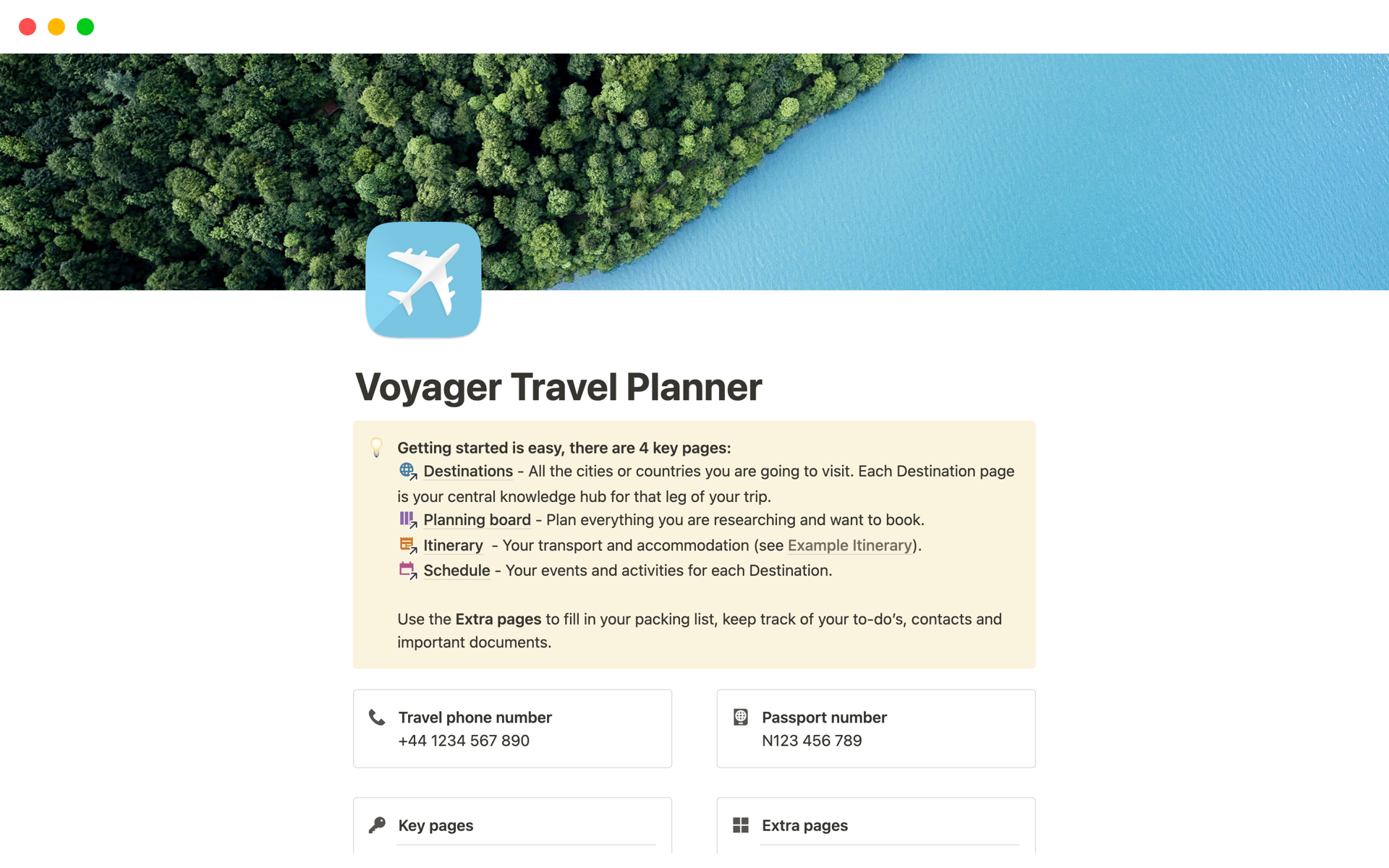 Voyager Travel Planner Notion Template