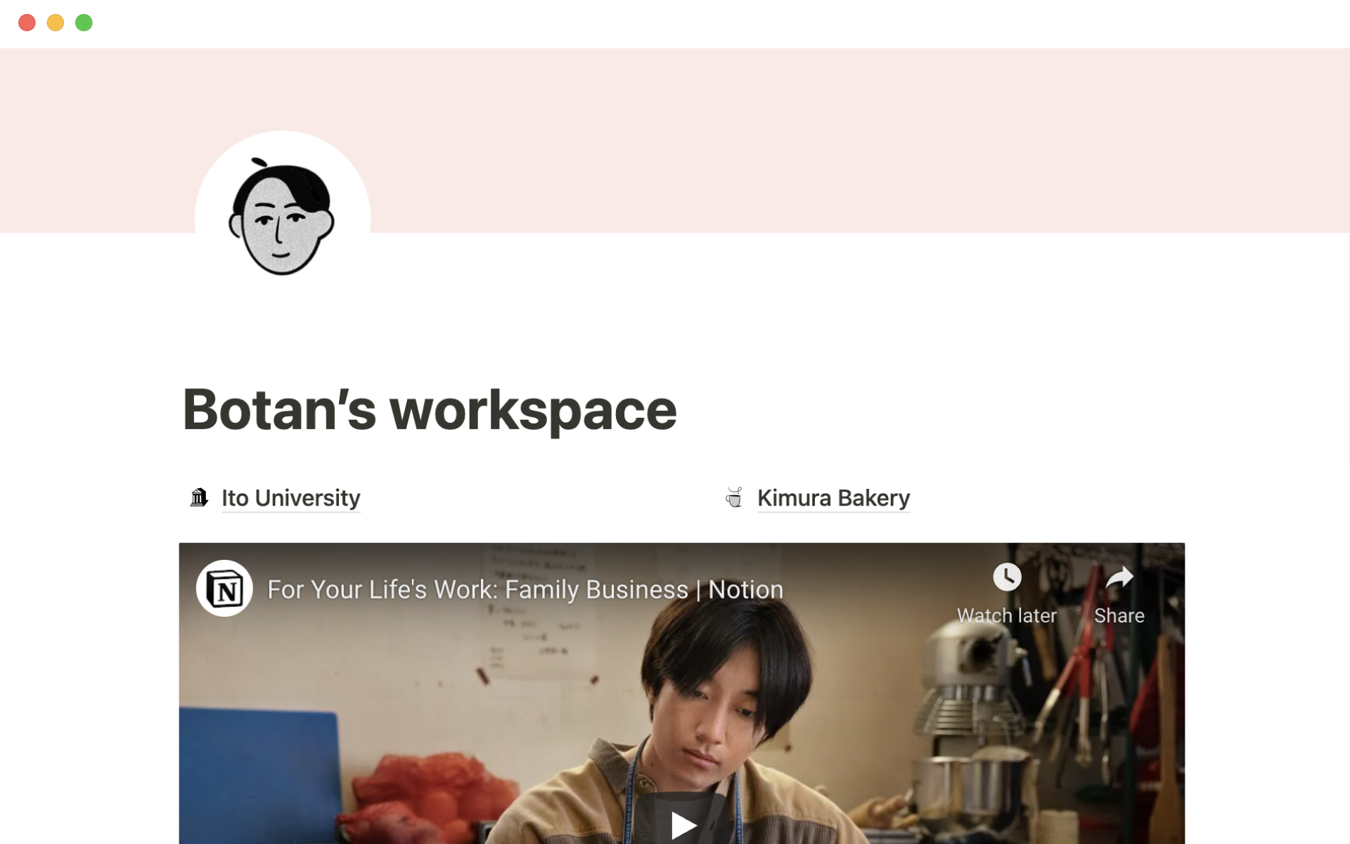 A template preview for Botan’s workspace