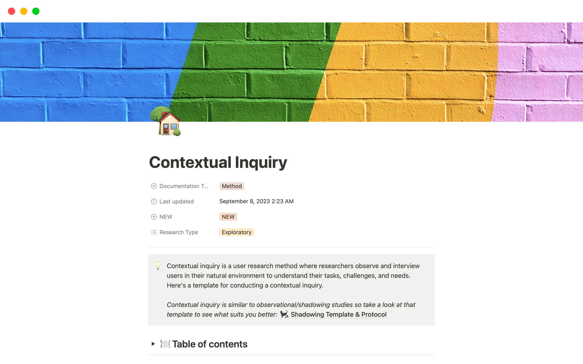 A template preview for Contextual Inquiry UX Research