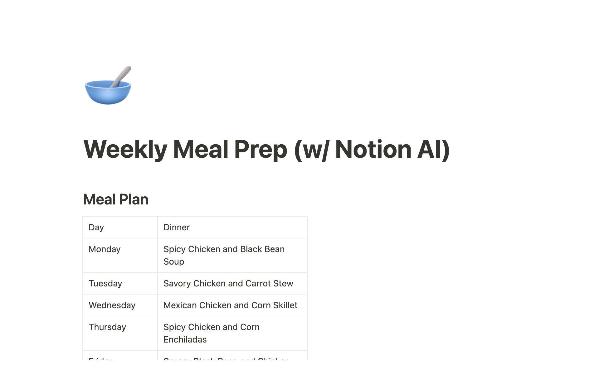 weekly meal prep with Notion AI