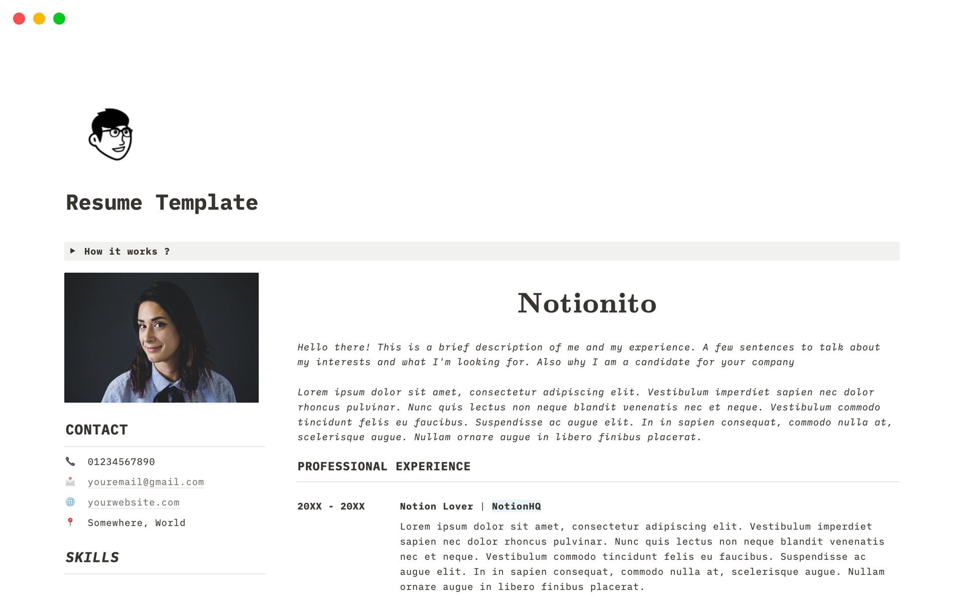 Simple Resume Notion Template