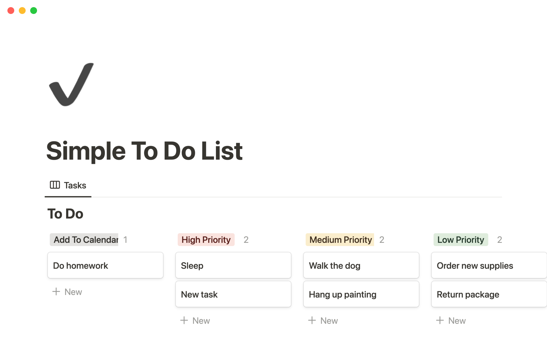 A template preview for Simple To Do List
