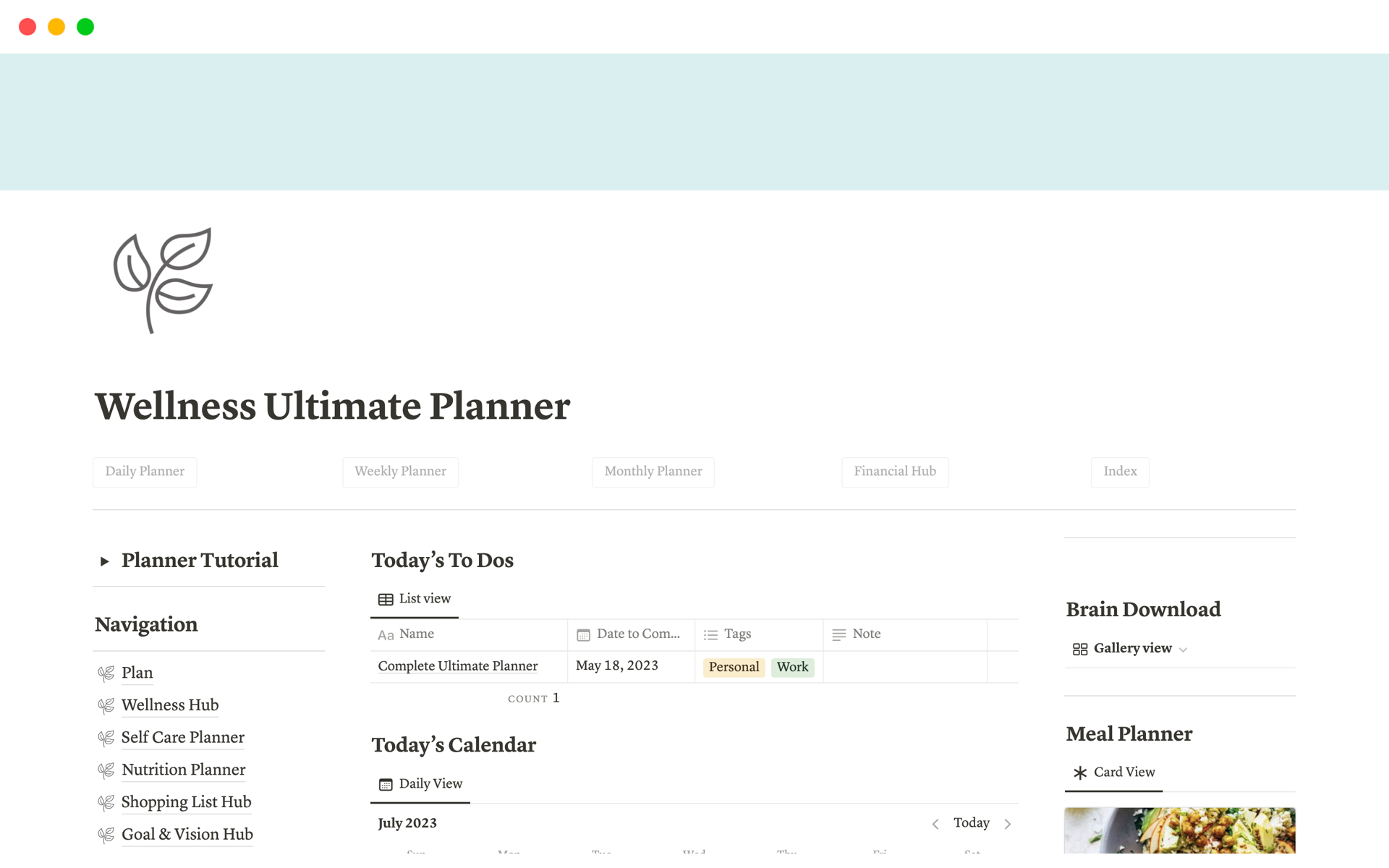 A template preview for Wellness Focused Ultimate Planner