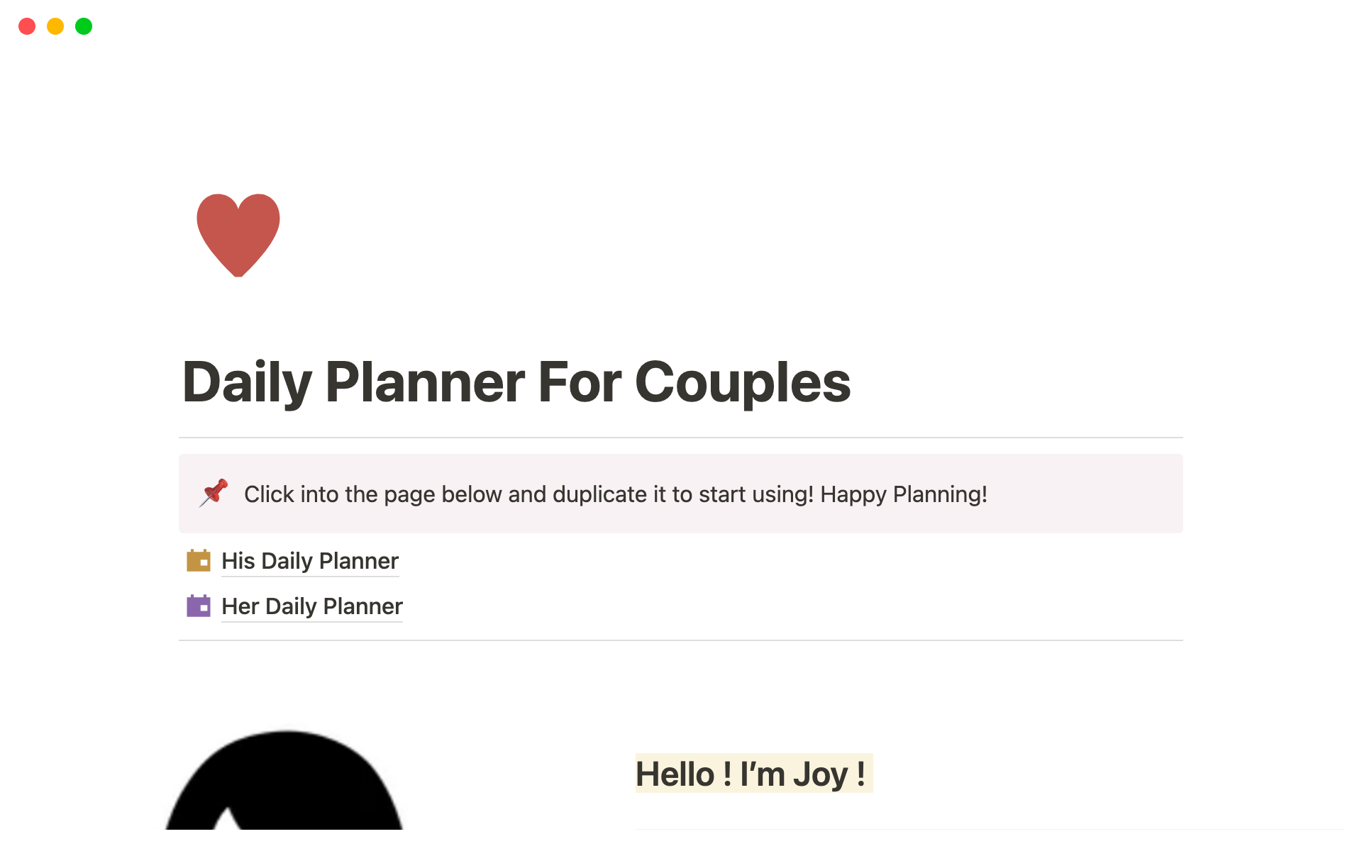 A template preview for Couple Planner