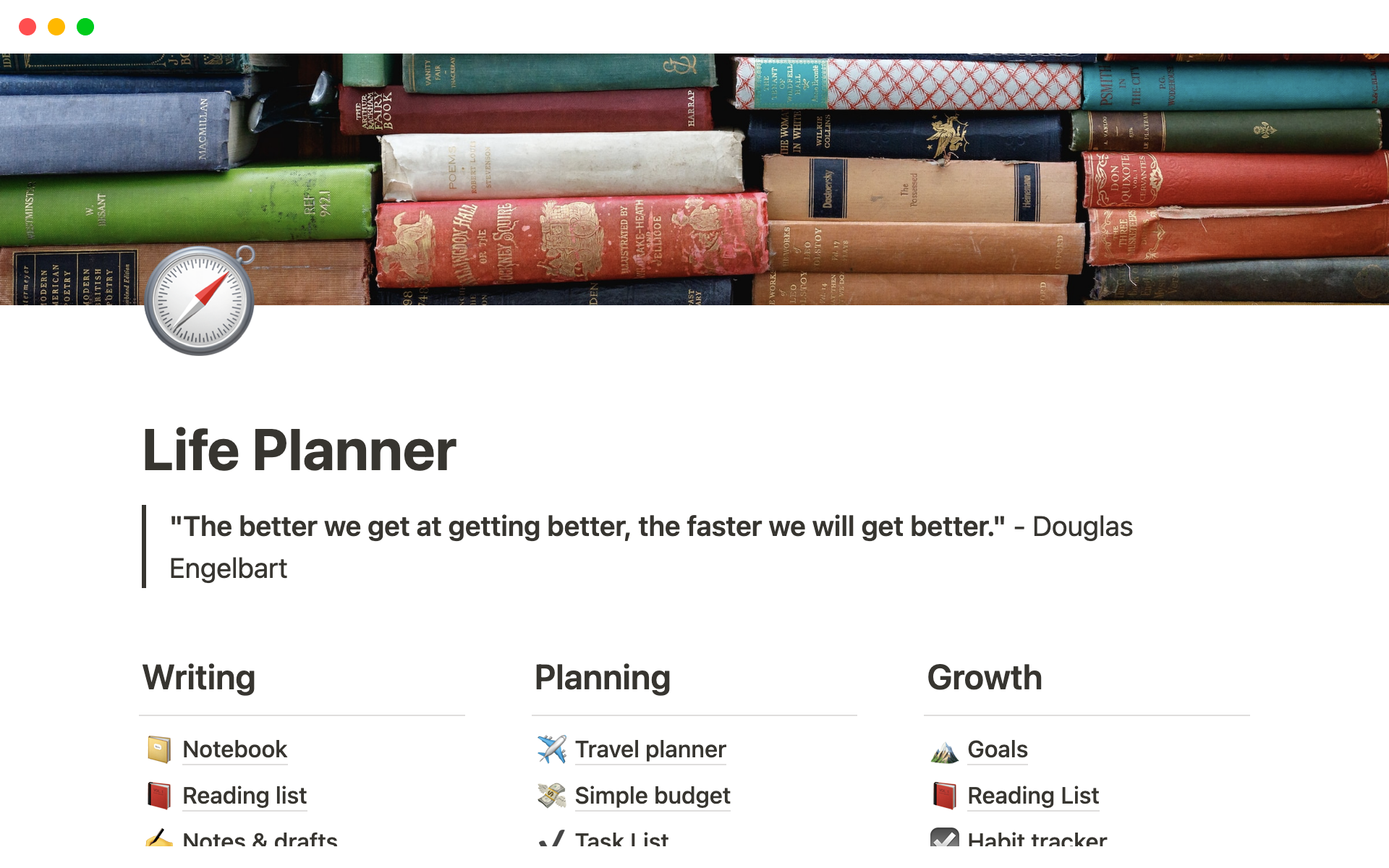 A template preview for Life Planner Notion Template