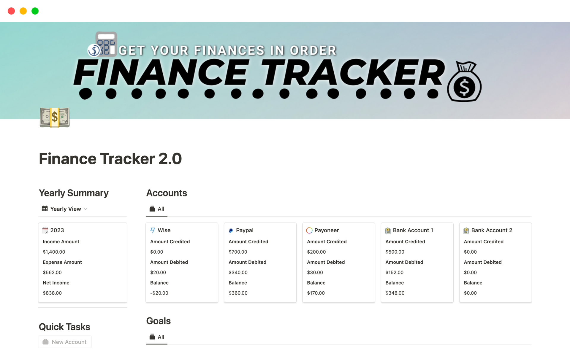 Finance Trackerのテンプレートのプレビュー