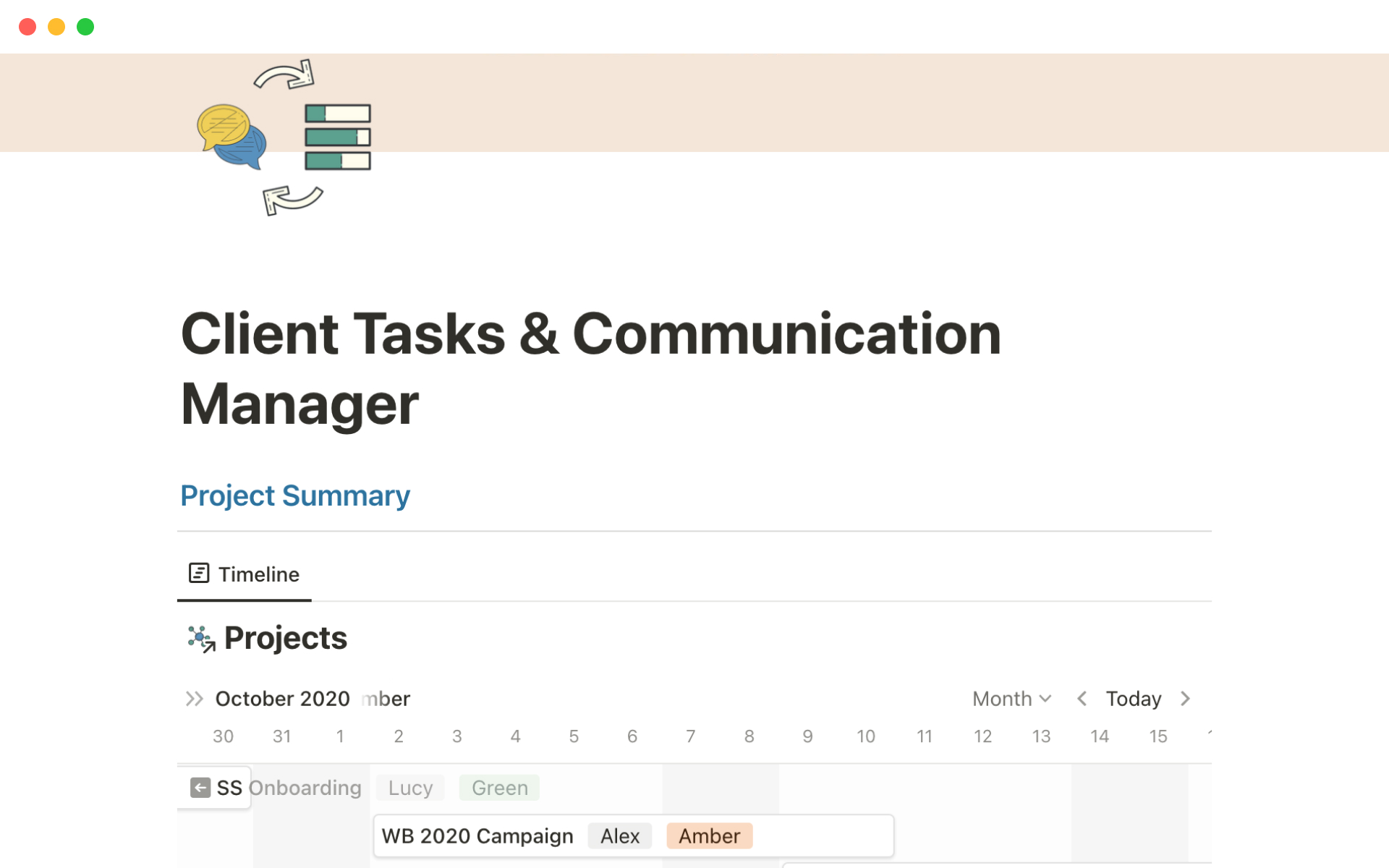 A template preview for Client tasks & communication manager