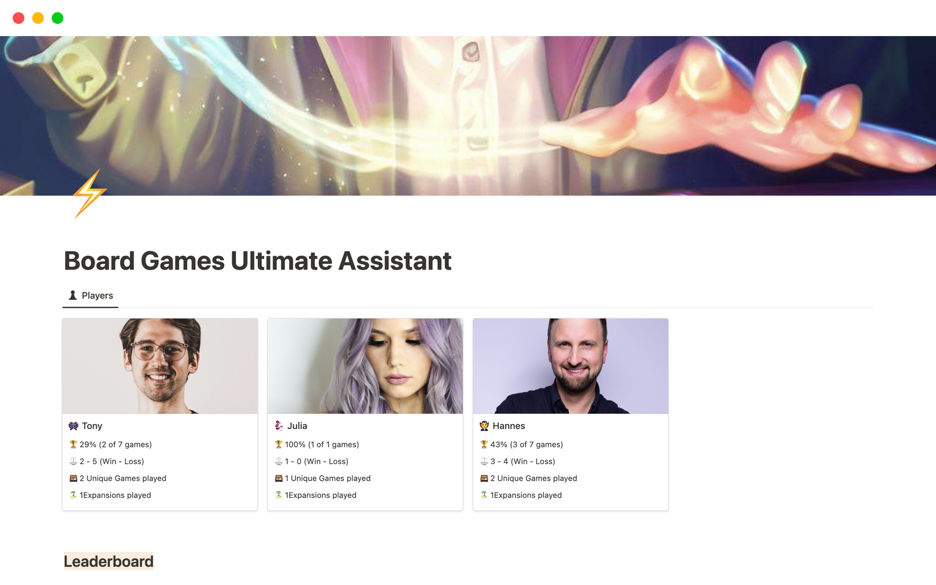 A template preview for Board Games Ultimate Assistant