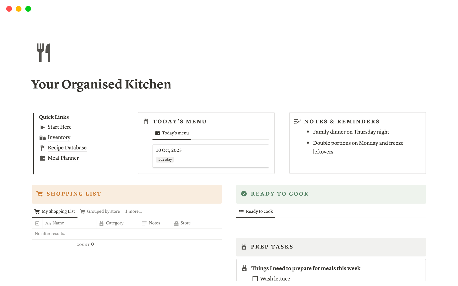 A template preview for Meal Planner & Grocery List Manager