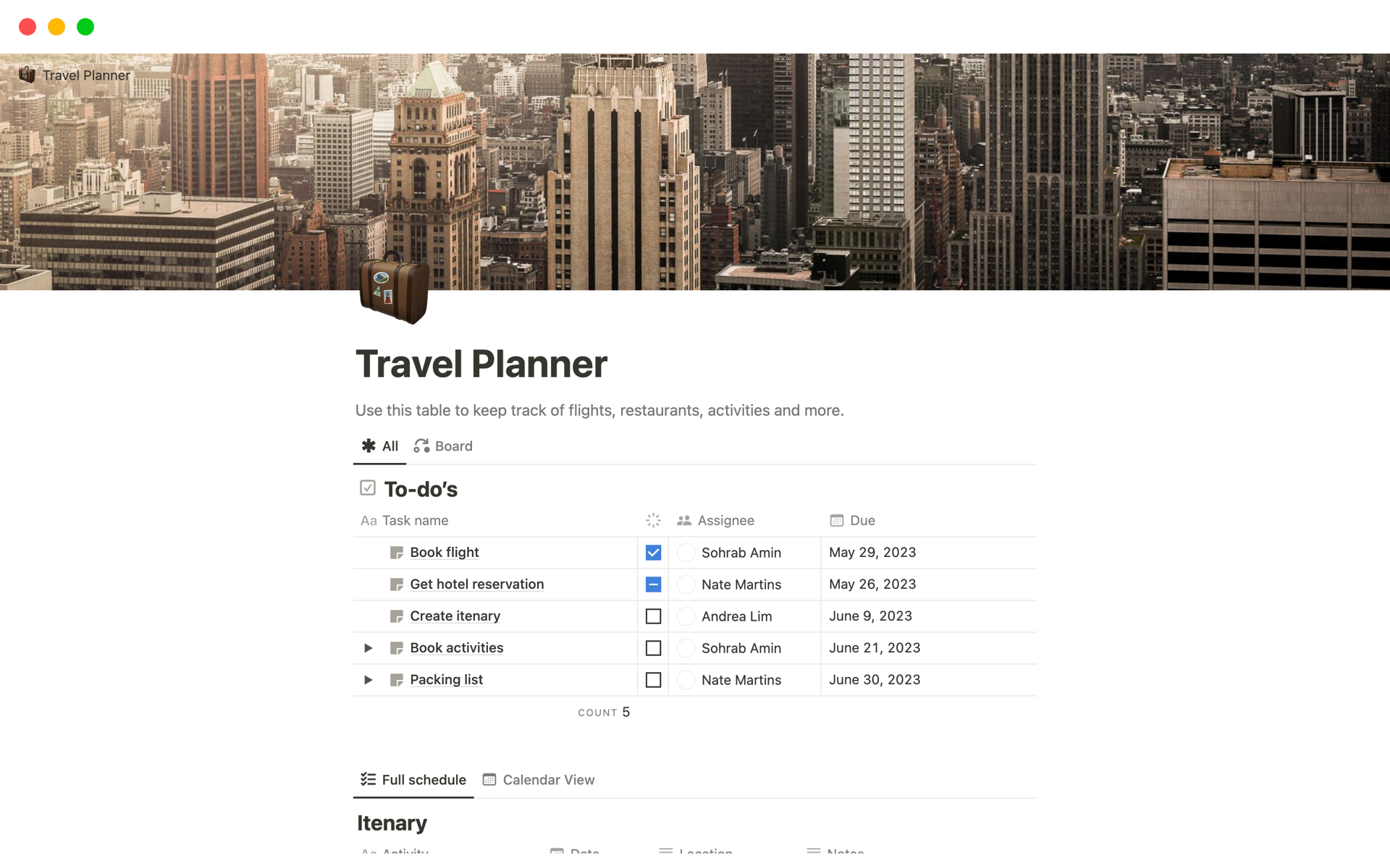 Travel planner Notion Template