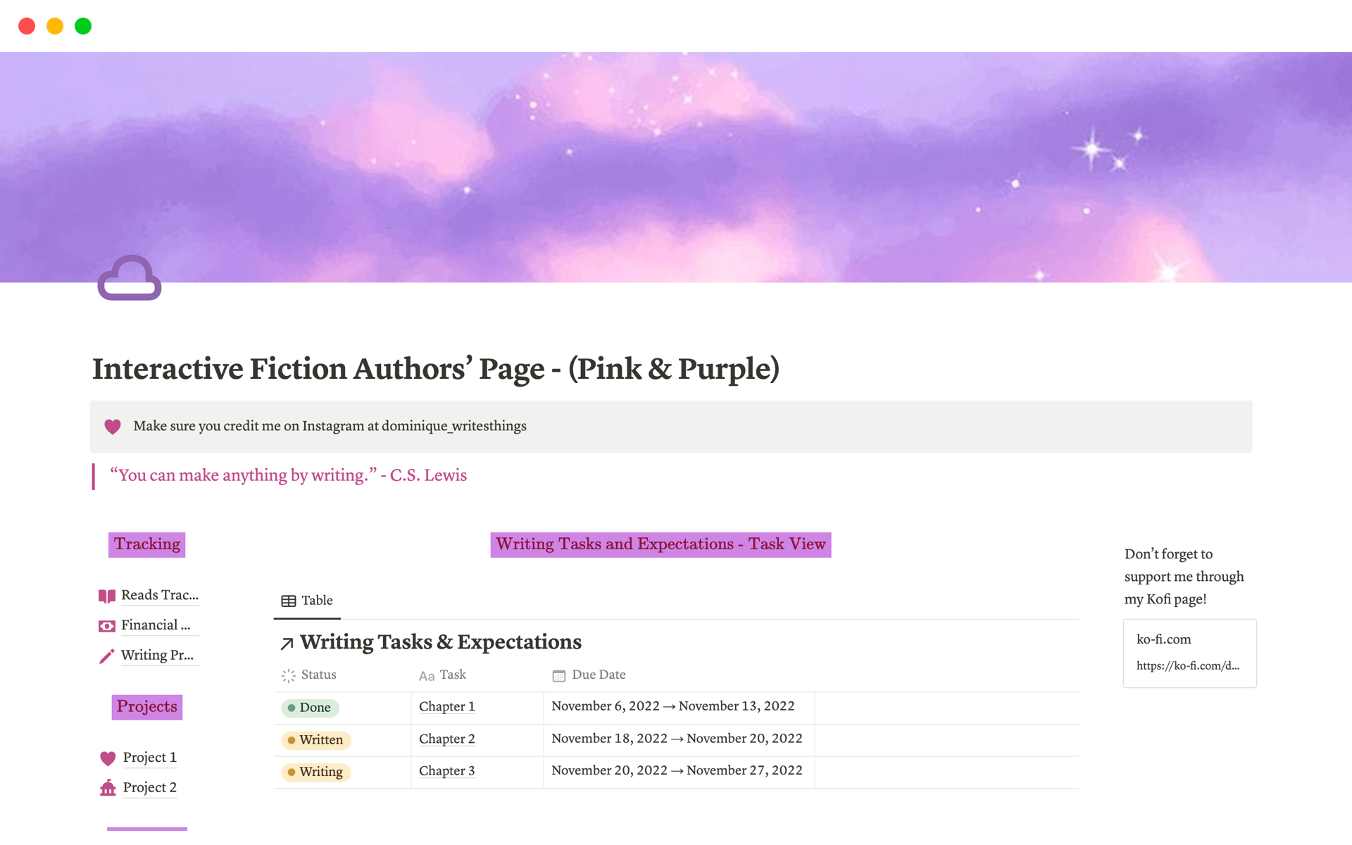 A template preview for Interactive Fiction Authors’ Page