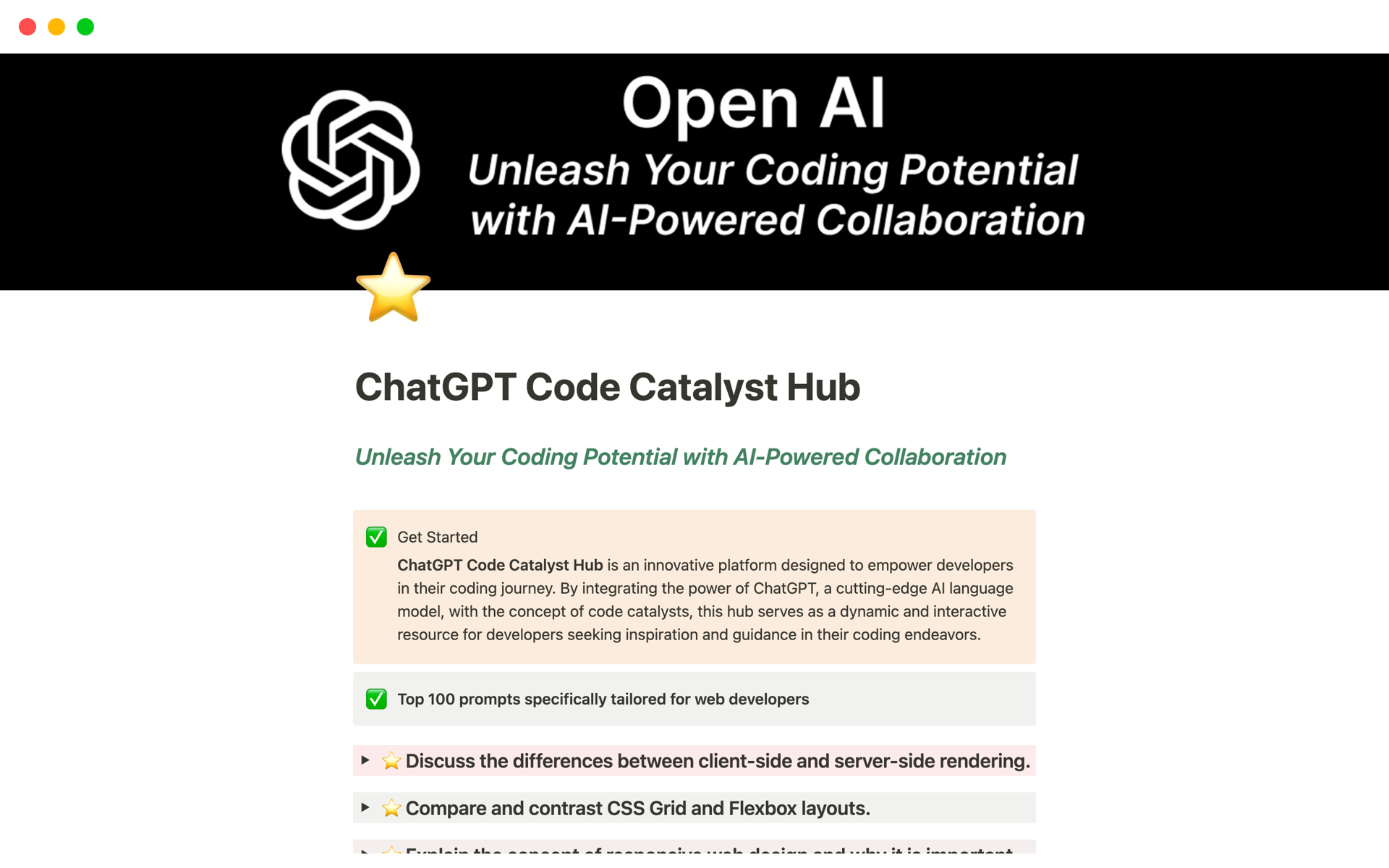 Eine Vorlagenvorschau für ChatGPT Code Catalyst Hub