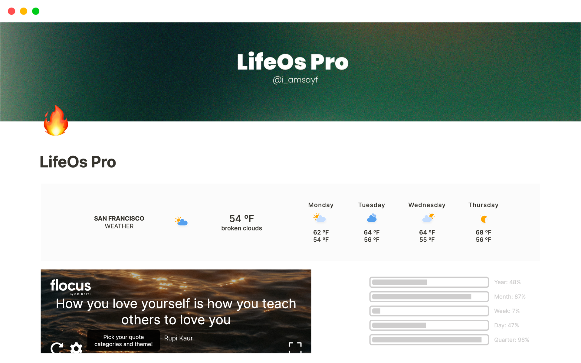 A template preview for LifeOs Pro