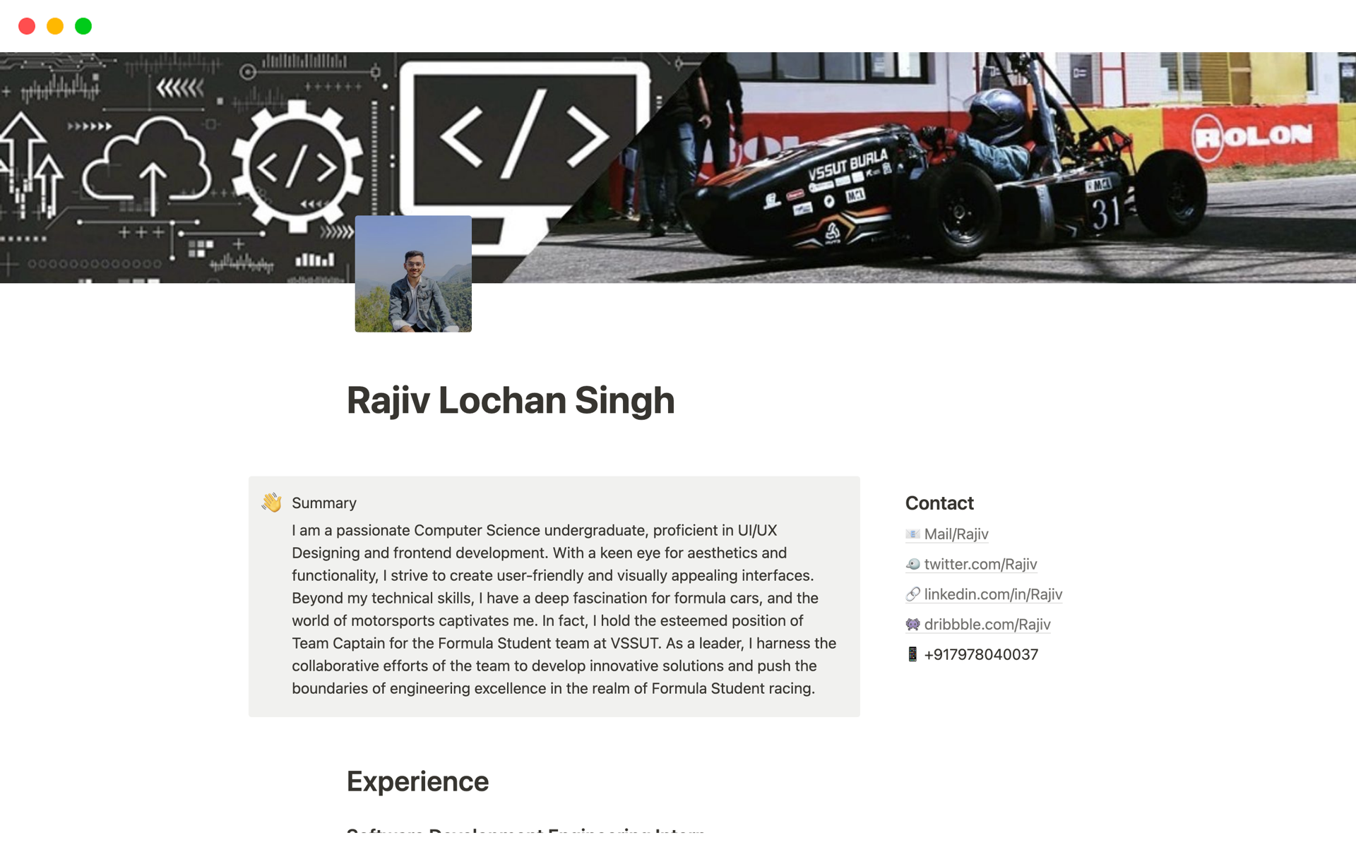 Resume CV Notion Template - Resume Cv Rajiv Lochan Singh Desktop 