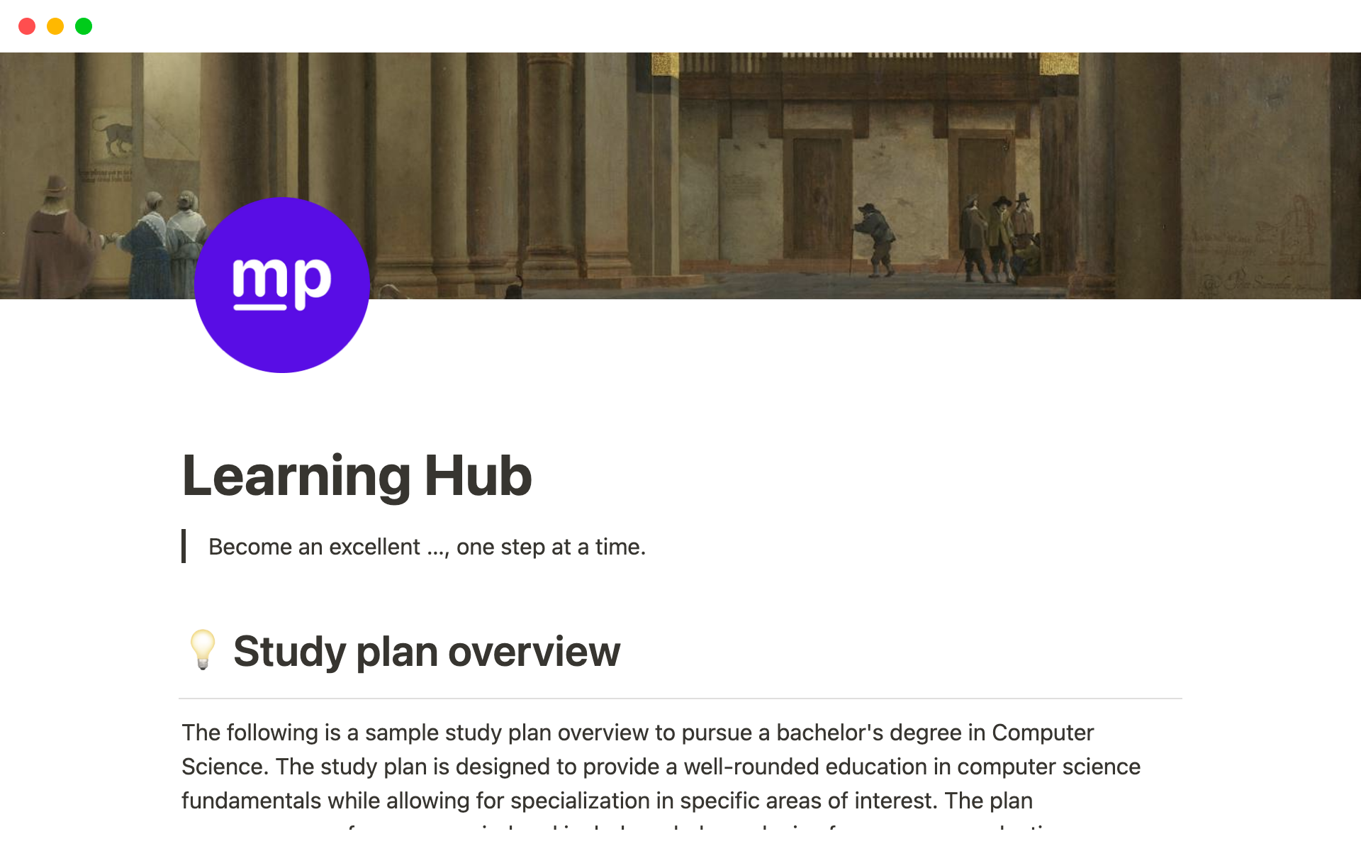 A template preview for Learning Hub - Your Learning Companion
