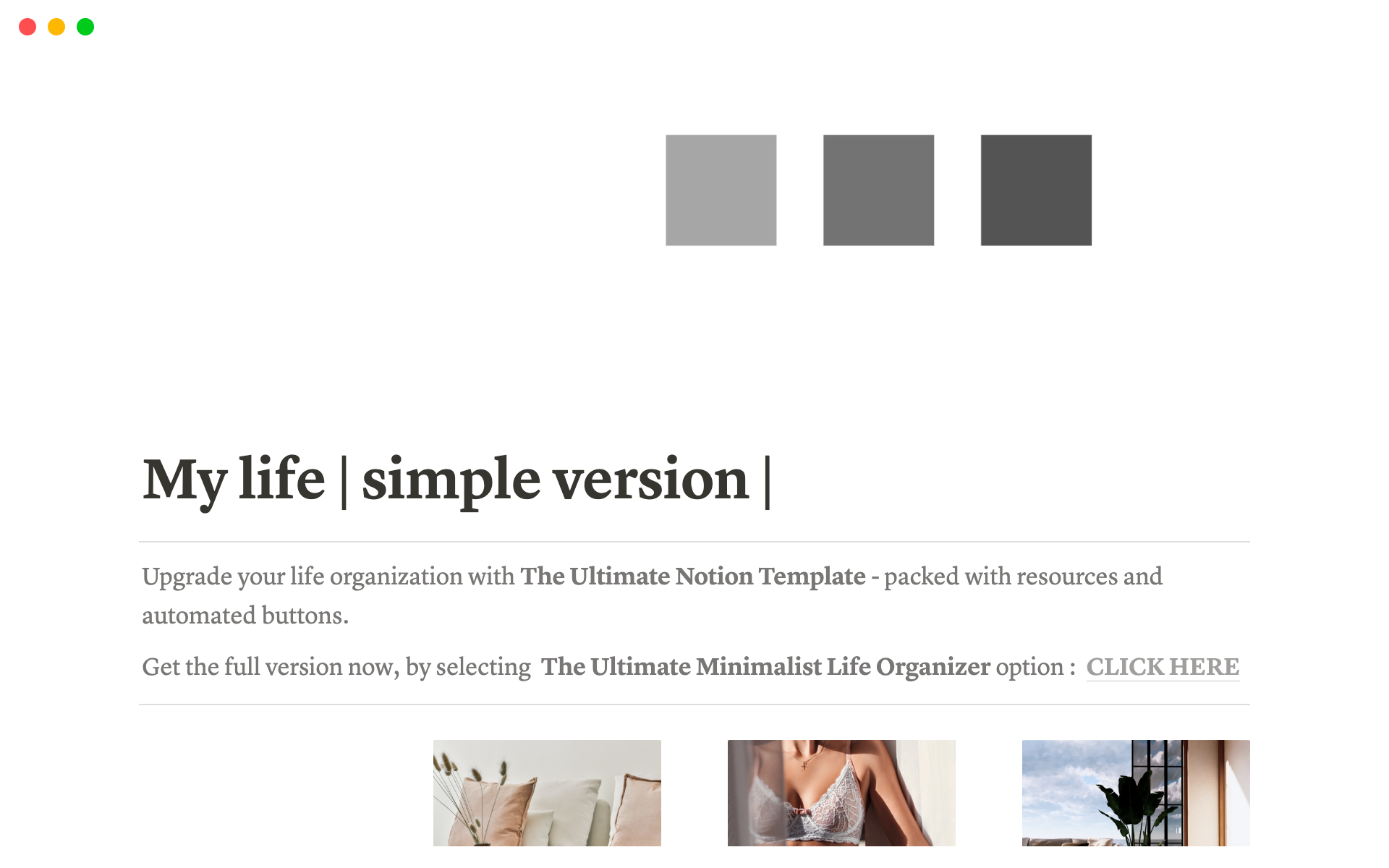 A template preview for Minimalist Life Organizer: Notion Template