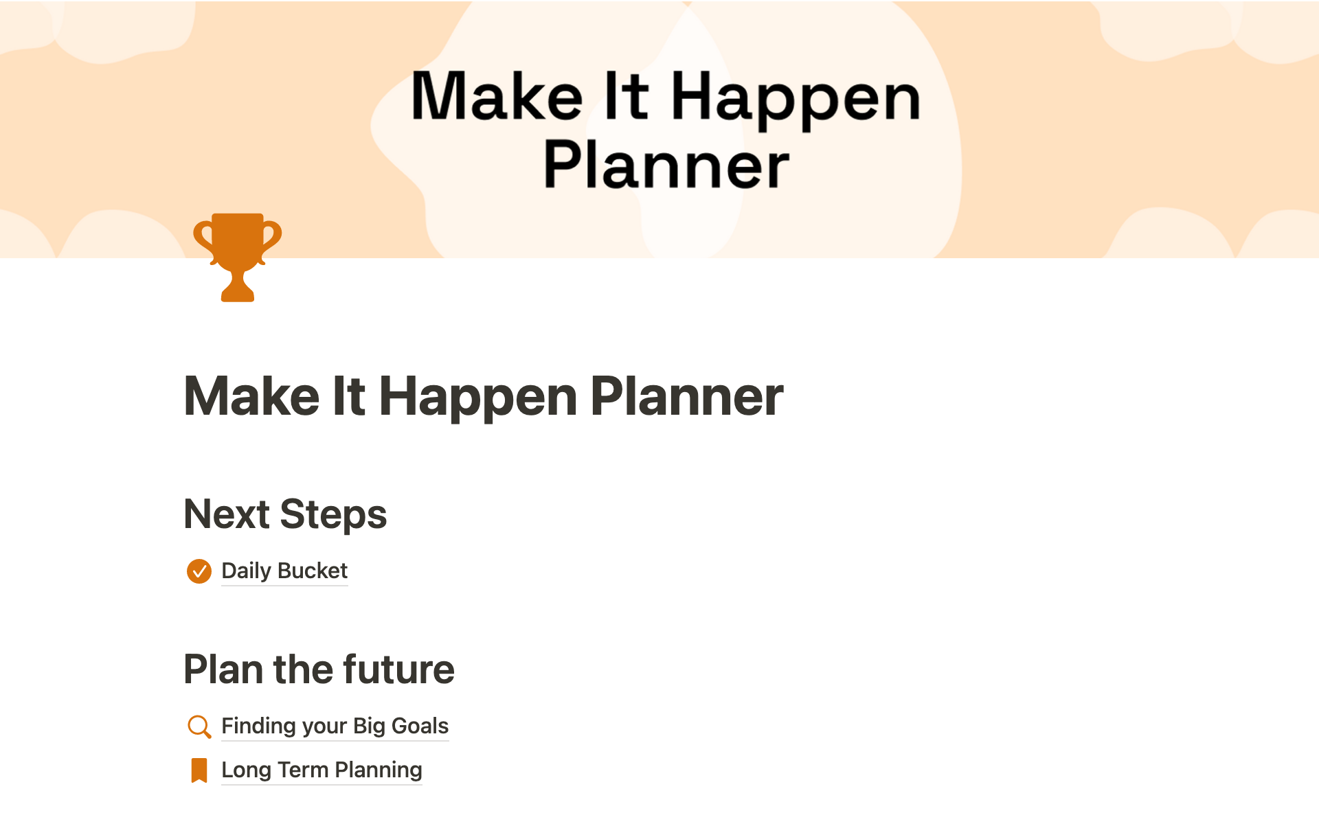Planner helps organize daily tasks, identify long-term goals, and create a plan to achieve them.