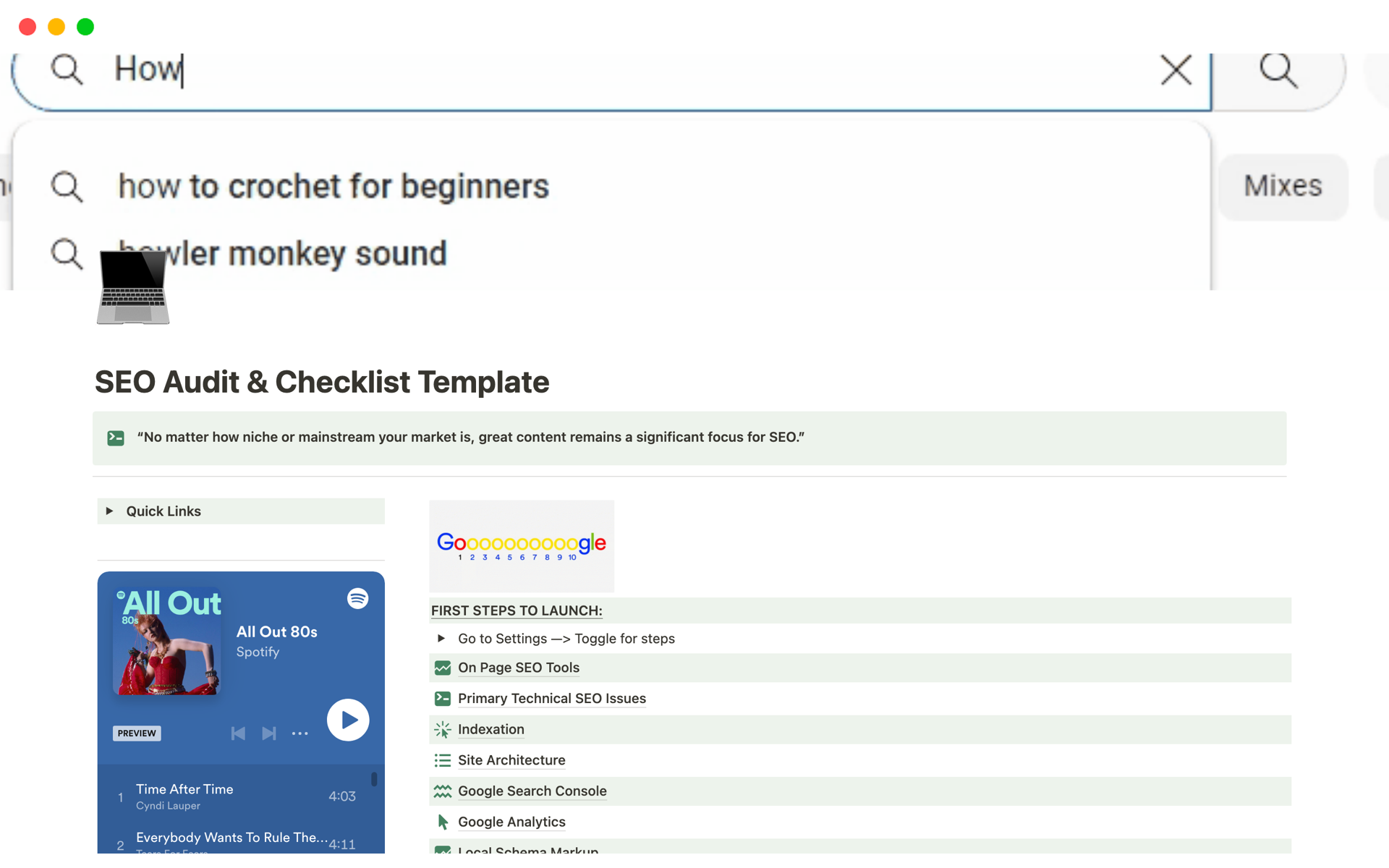 A template preview for SEO Audit & Checklist Template