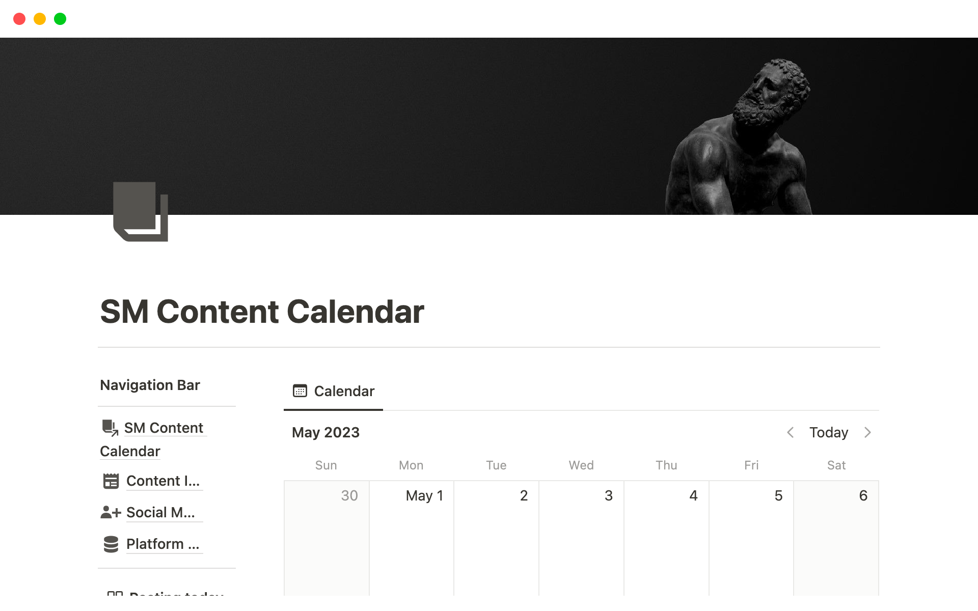 A template preview for Social Media Content Calendar Template