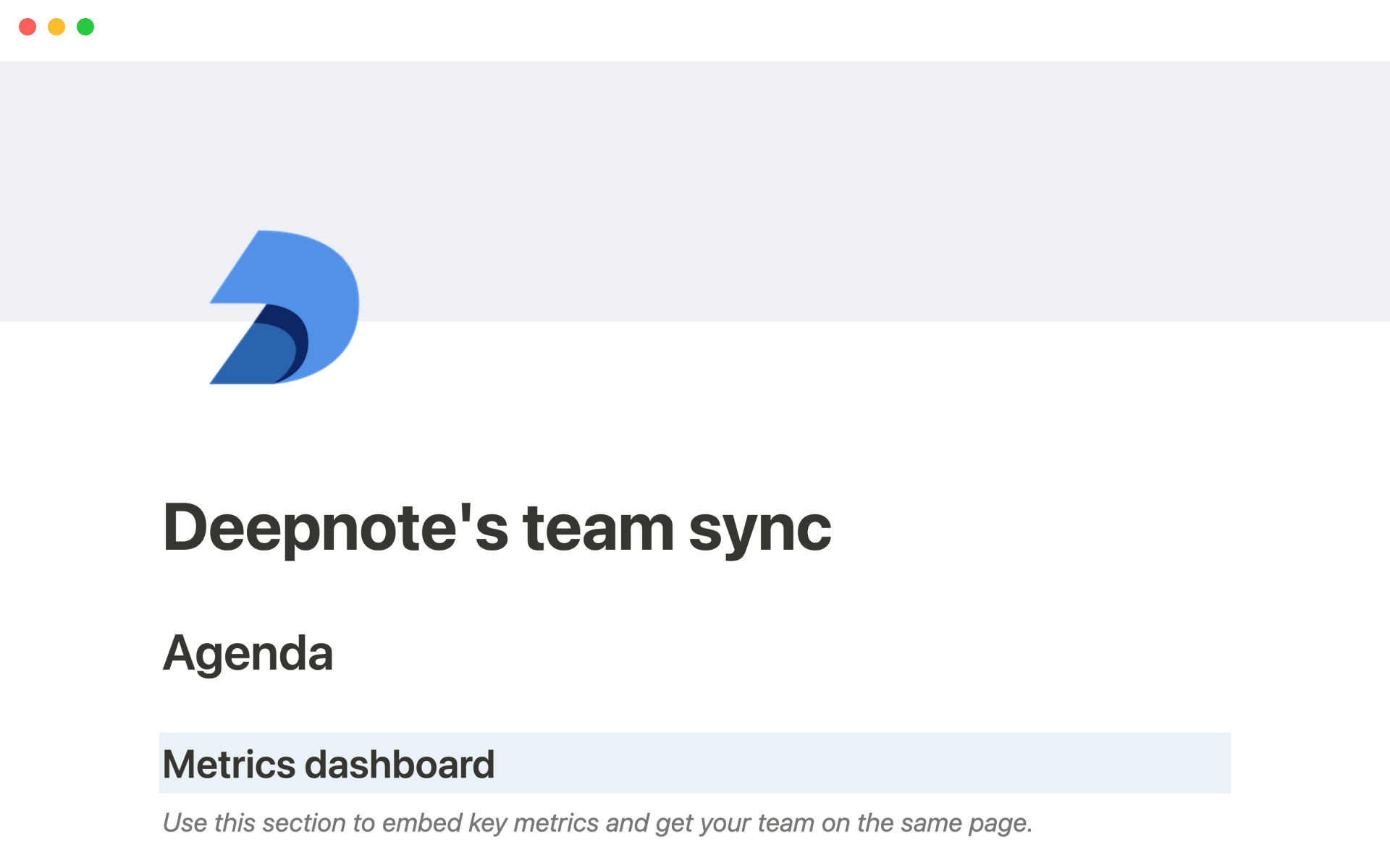 A template preview for Deepnote's team sync