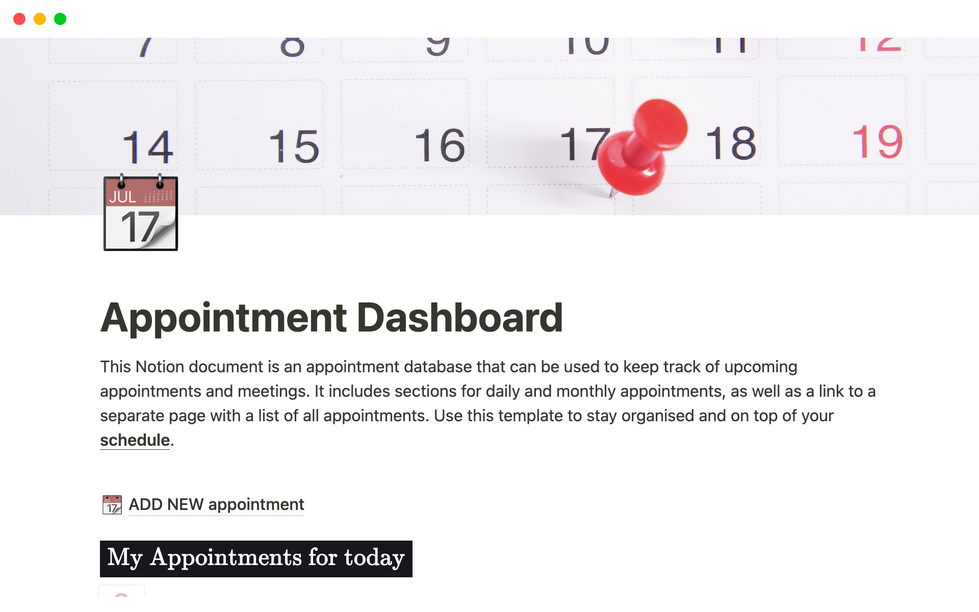 A template preview for Appointment Database