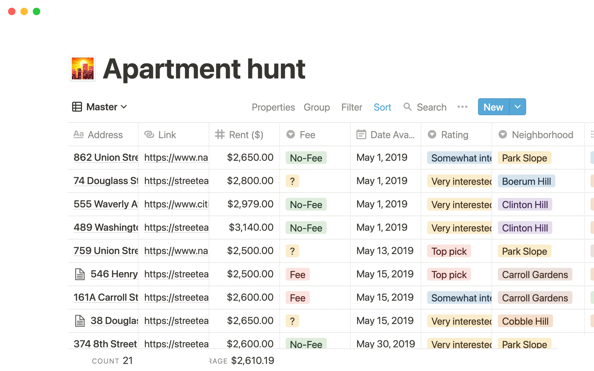 A template preview for Apartment hunt