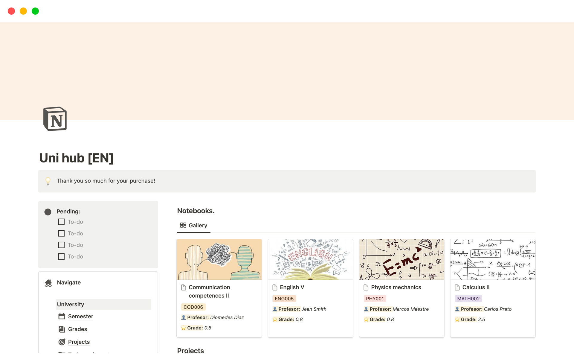 Uni hub Notion Template