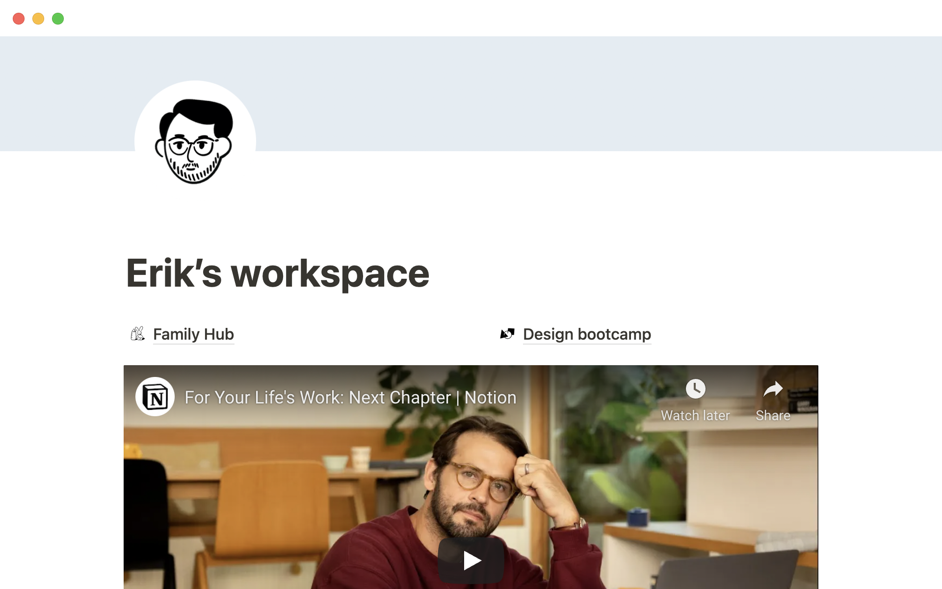 A template preview for Erik’s workspace