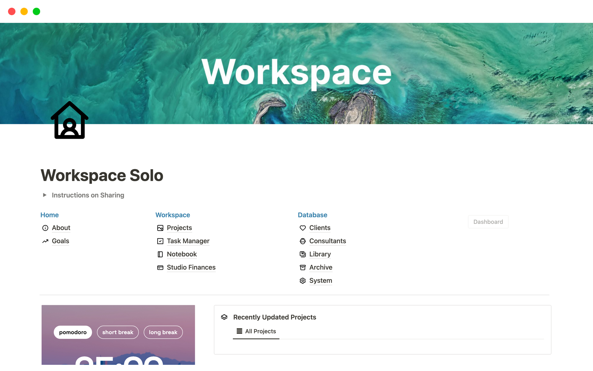 A template preview for Workspace Solo for Architects