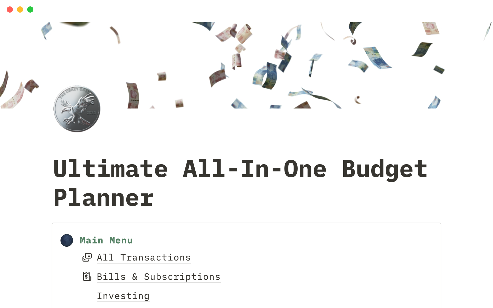 A template preview for All-in-one budget planner