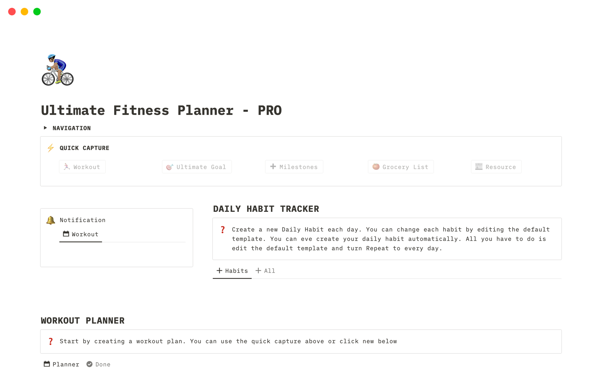 A template preview for Ultimate Fitness Planner - PRO