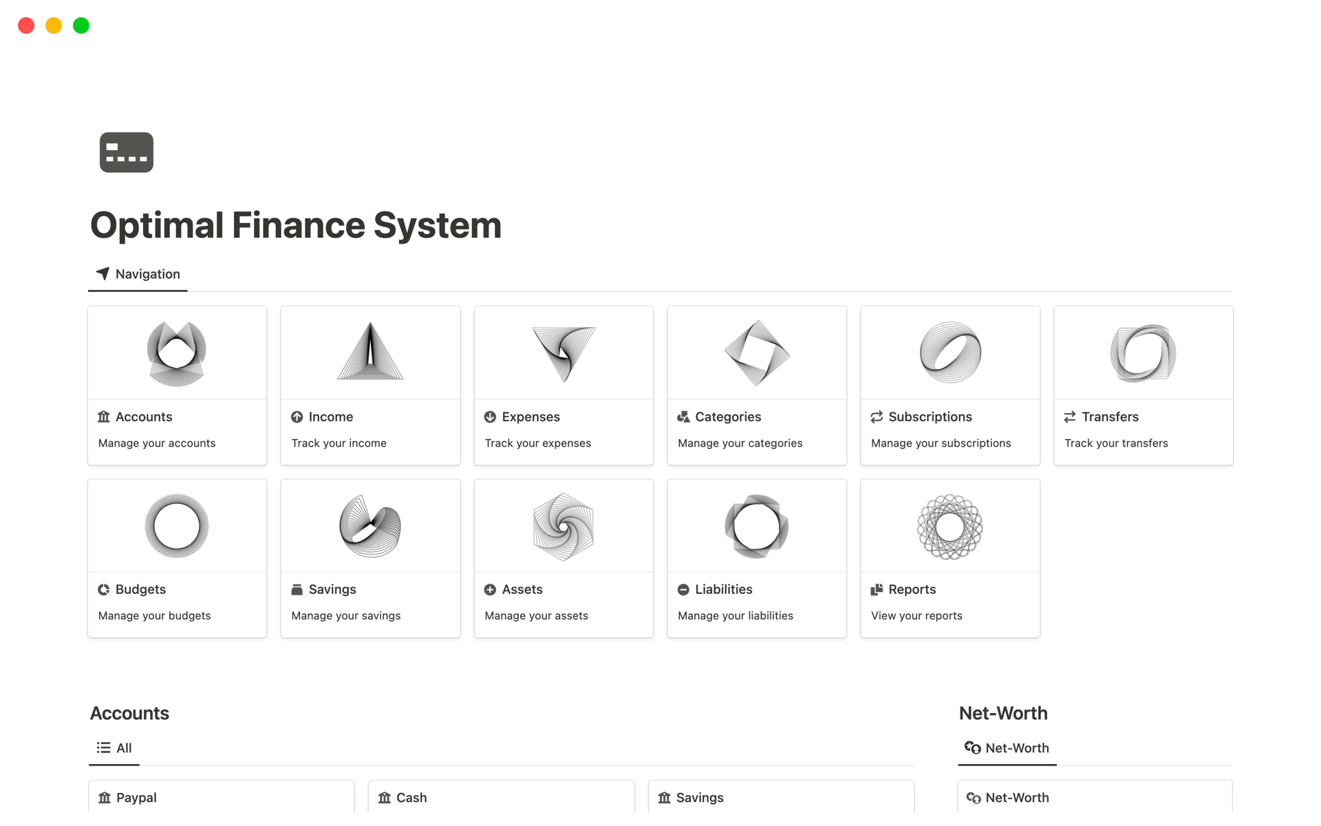 A template preview for Finance System