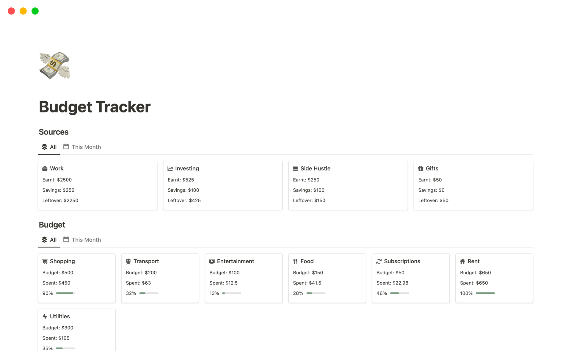 Notion Budget Tracker template