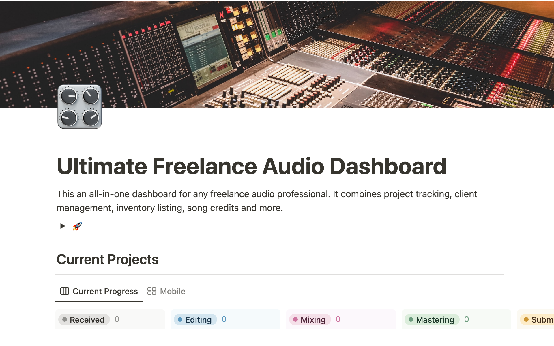 kål kandidatskole Ferie Ultimate Freelance Audio Dashboard | Notion Template
