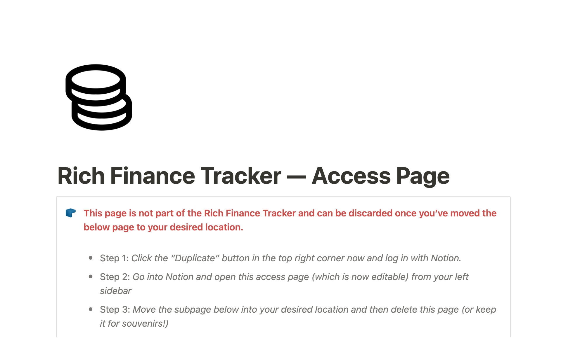 A template preview for Rich finance tracker