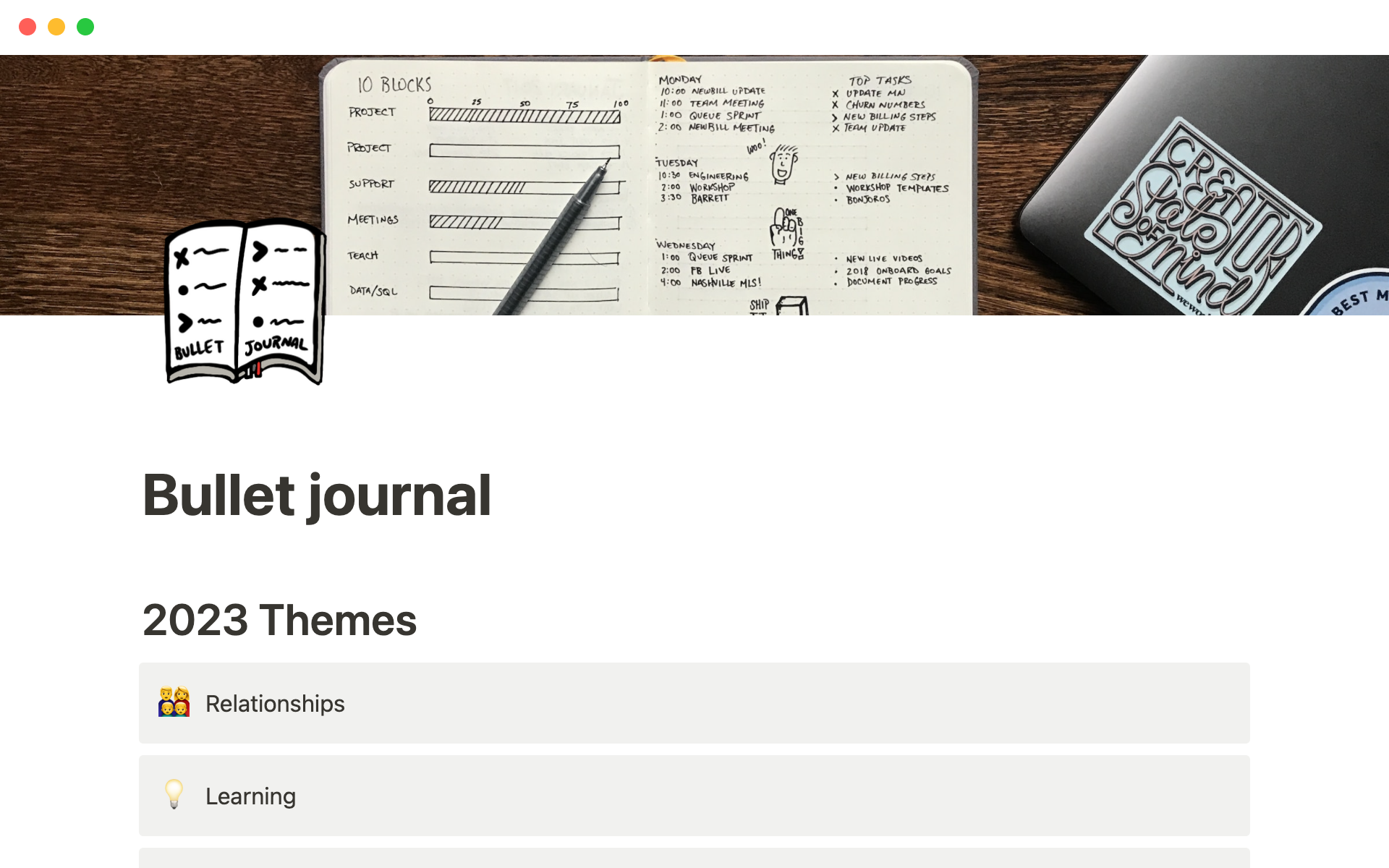 A template preview for Bullet journal