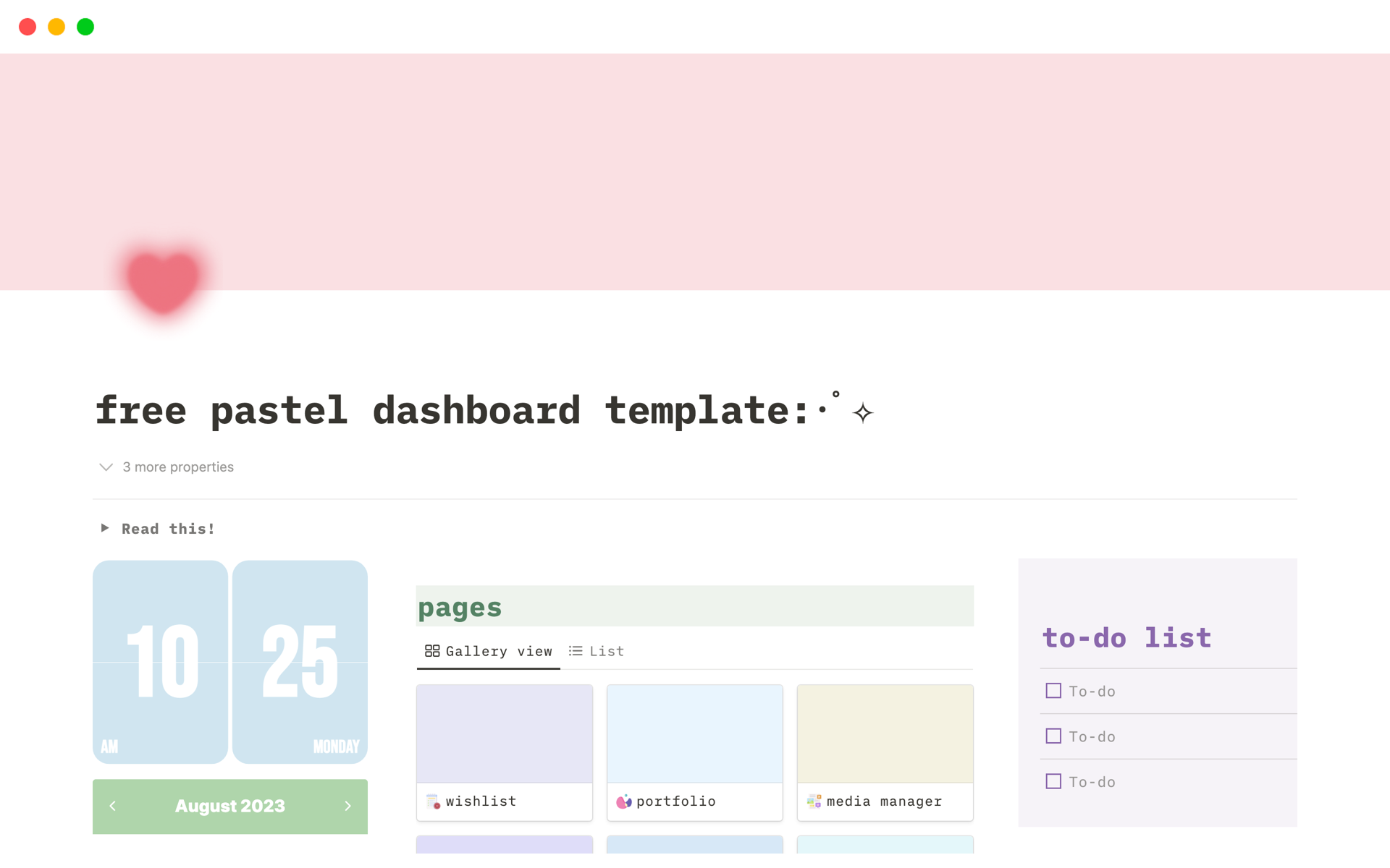 A template preview for Pastel/Soft Girl Aesthetic Personal Dashboard