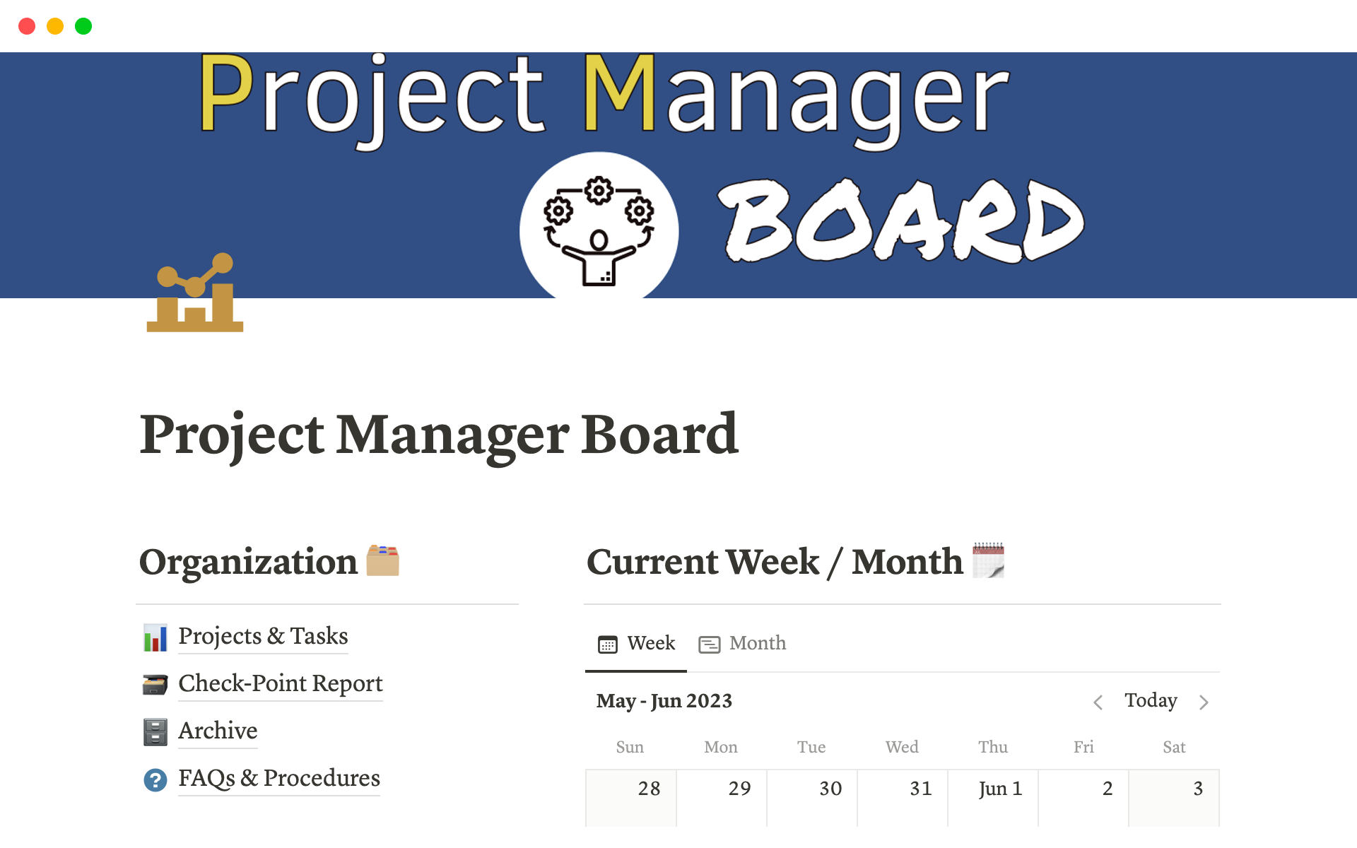 A template preview for Project Manager Board